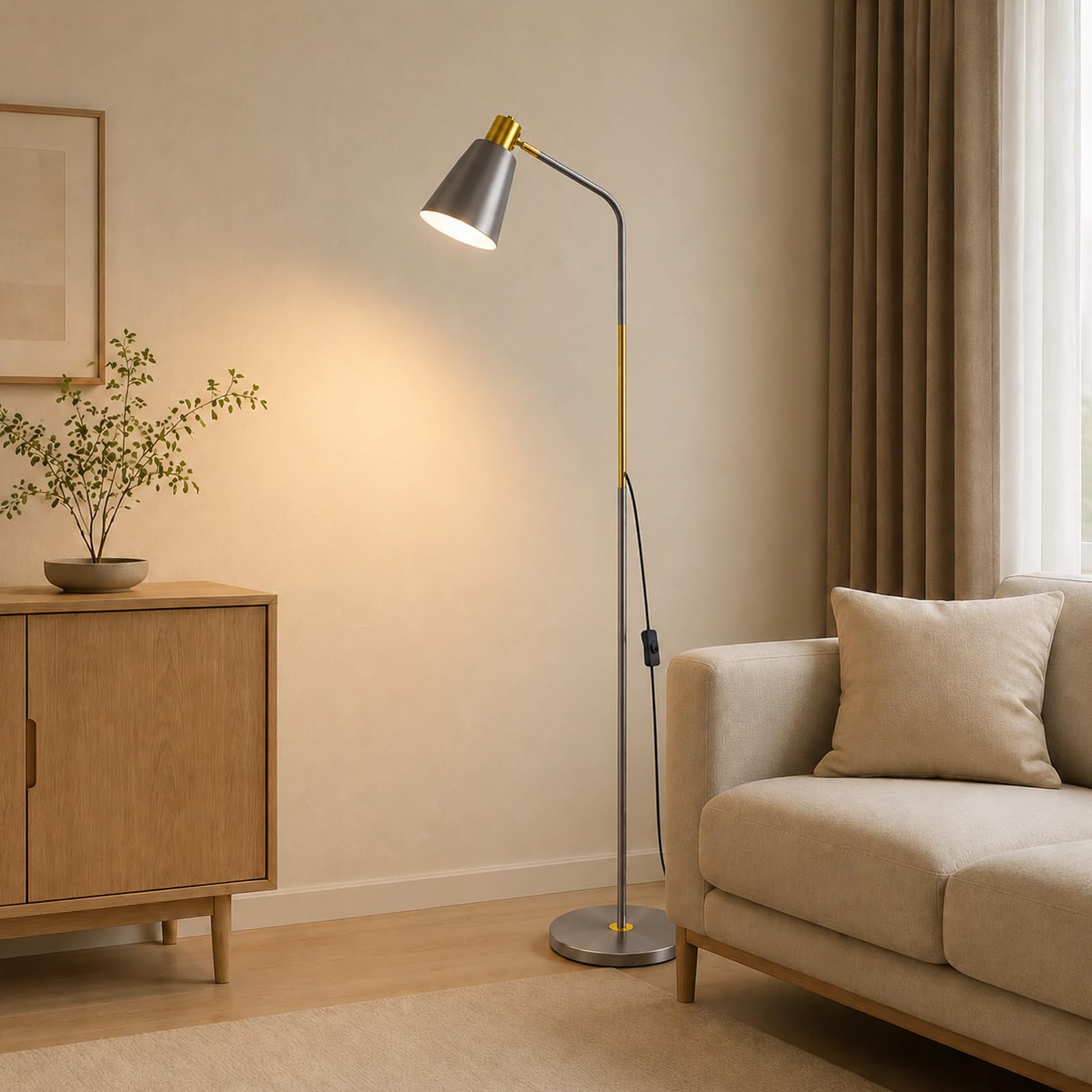 Yexati Lampada da Terra ad Arco E27 Regolabile, Grigio | 153 cm, black metal, 180° swivel head, living room office room