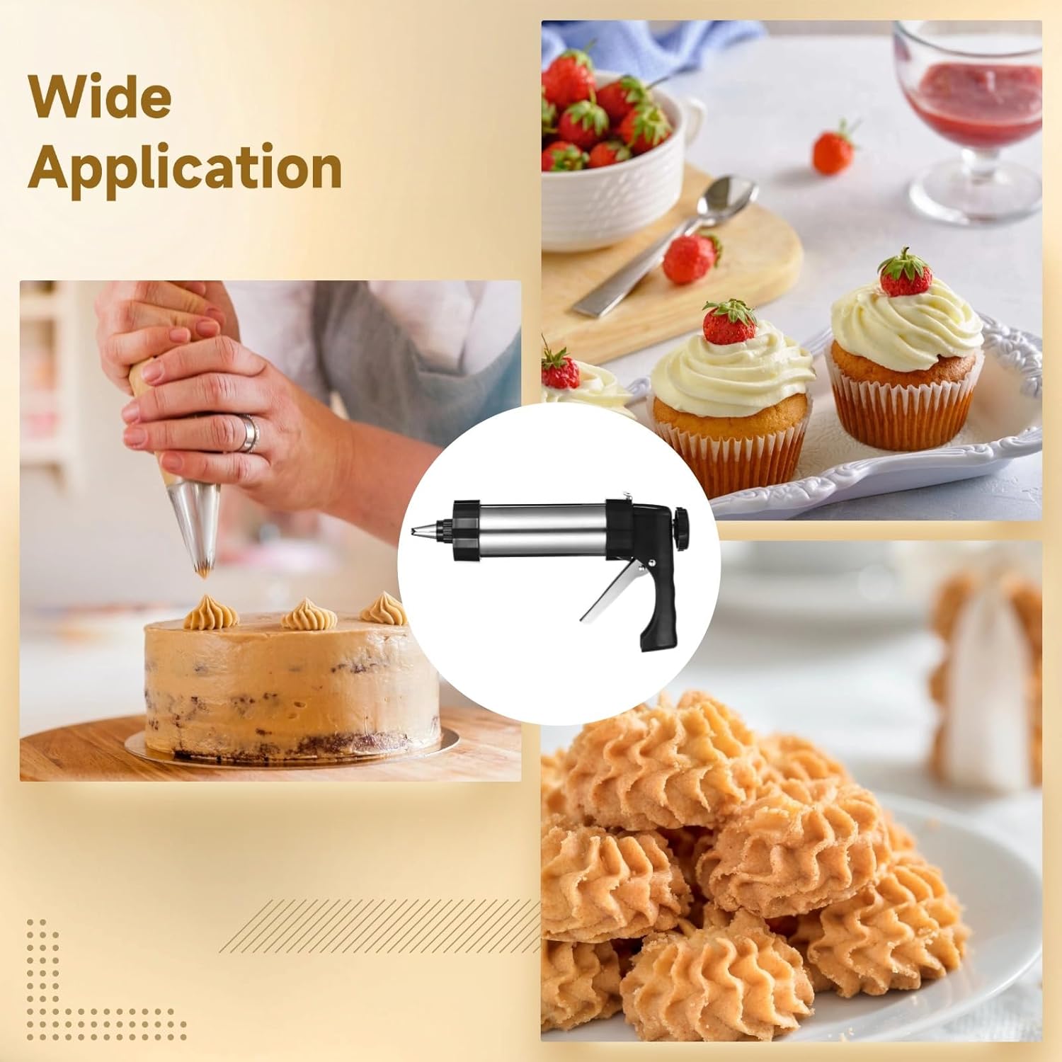 Stainless Steel Cookie Press Machine With 13 Discs, 8 Decorating Tips, And Cleaning Brush For Baking, Decorating, And Creating Beautiful Desserts And Cookies