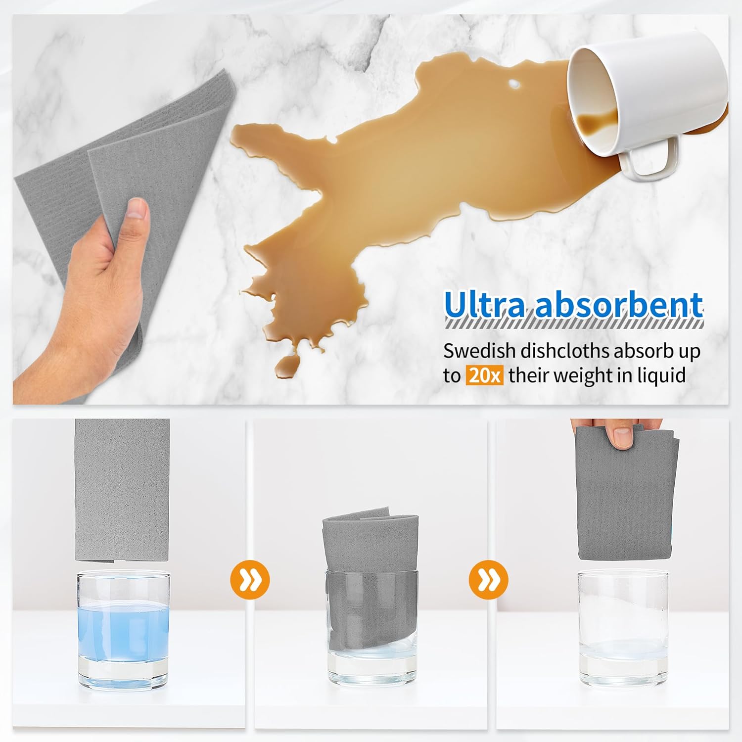 HOMERHYME Swedish Dishcloths, 10 Pack Absorbent Dish Towels for Kitchen, Multipurpose Cellulose Sponge Cloths, Reusable Washable Towels for Home & Kitchen, Grey - Image 2