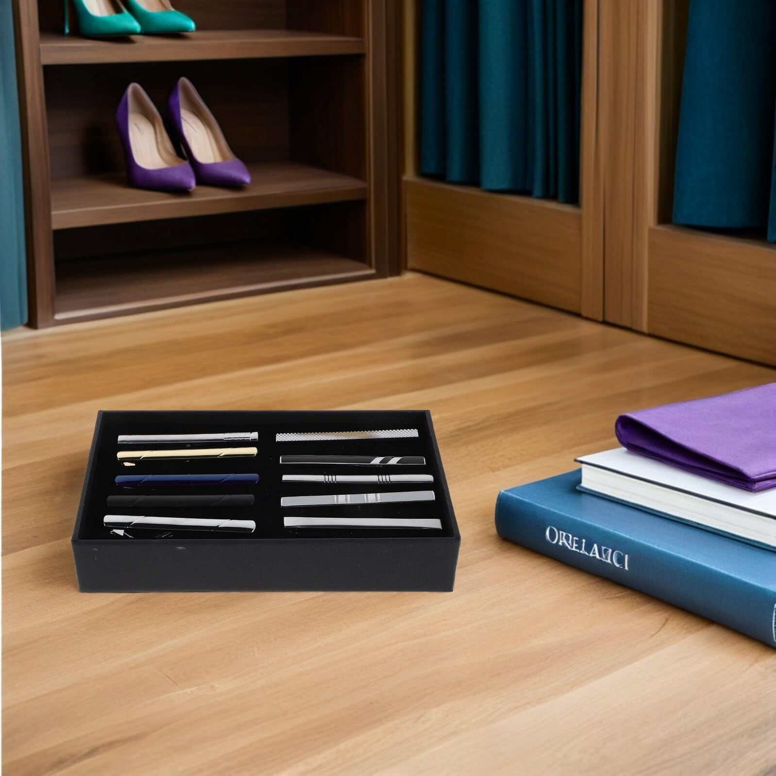 Holibanna 10 Unidades Set Elegante de Pinzas para Corbata de Cobre Color Plata con Caja, Adecuado para Ocasiones de Negocios y Regalos Personalizados para Papá y Padrinos