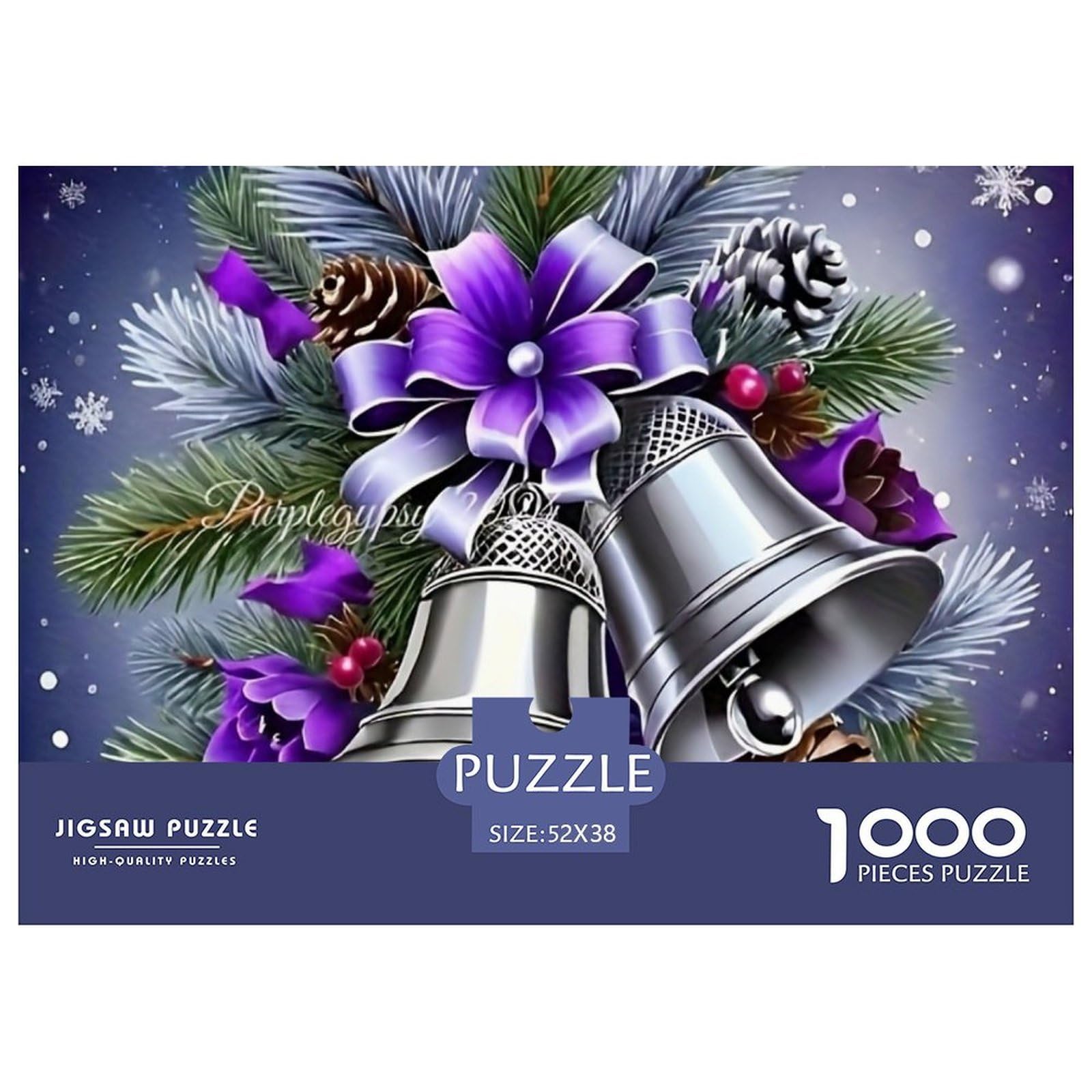 Christmas Bells Impossible Hard Difficult Challenging 1000 Piece Puzzle - Silver Bells Christmas Wreath for Adults Decompression Great Gift Idea52x38cm/1000pcs