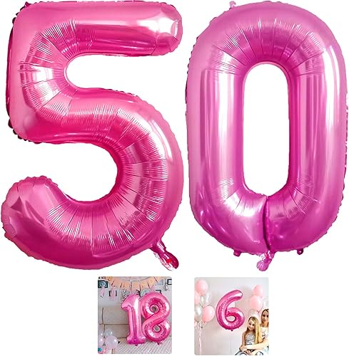 Globo de 50 con el número 50, color rosa, de 40 pulgadas, globos grandes de Mylar para hombres de 50 años, decoraciones de fiesta de cumpleaños,