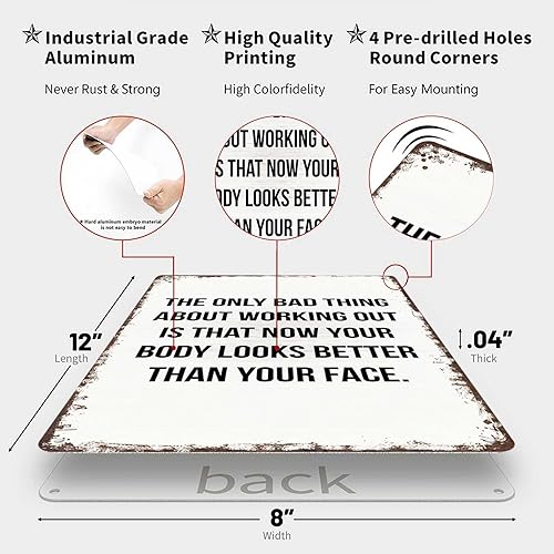 Miniatura 2 de Letrero de metal vintage divertido para motivación de entrenamiento, letrero de lata retro para gimnasio, entrenamiento, carteles de fitness, placa