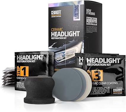 CERAKOTE® Ceramic Headlight Restoration Kit – Guaranteed To Last As Long As You Own Your Vehicle – Brings Headlights back to Like New Condition - 3 Easy Steps - No Power Tools Required