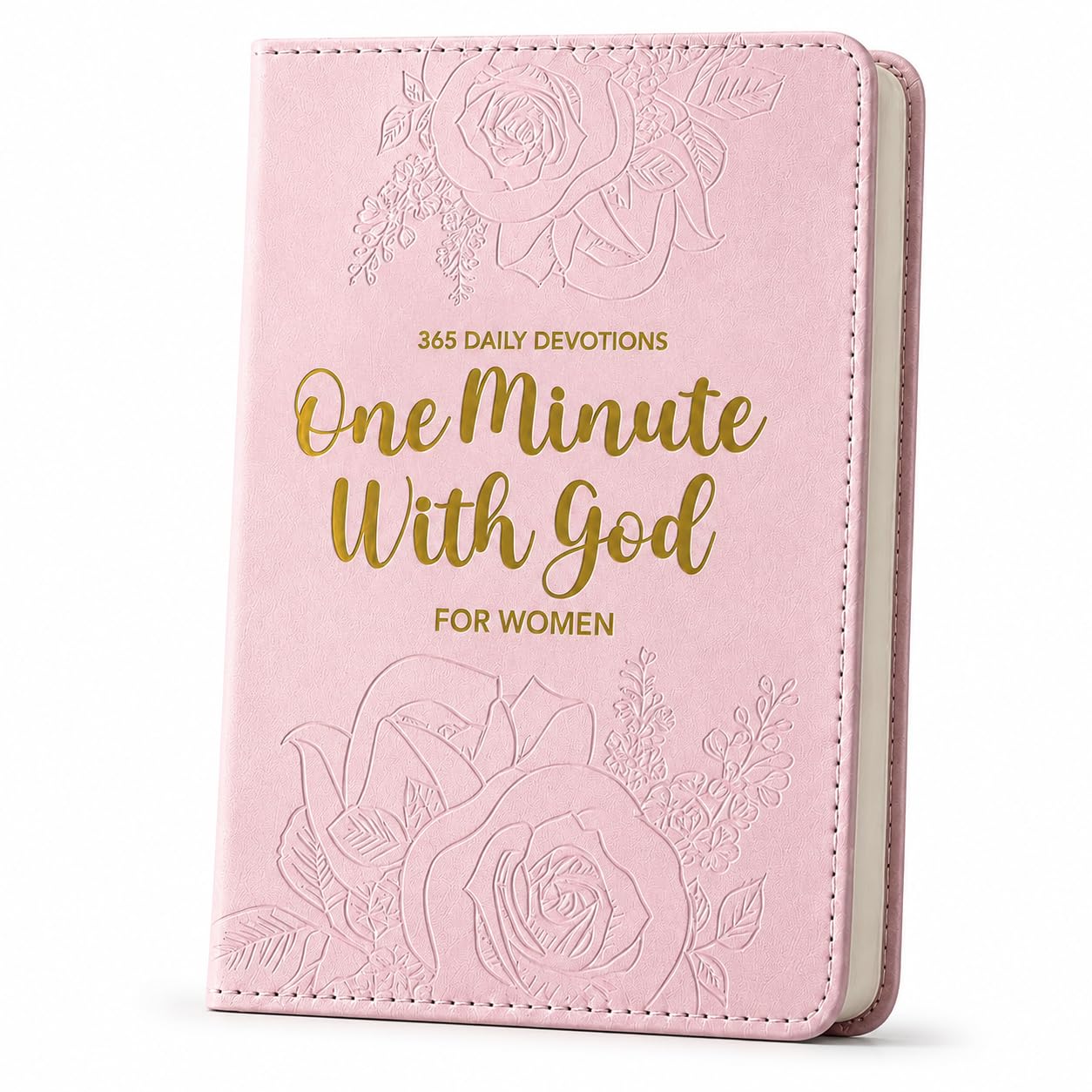 MYRLOFT One Minute with God for Women, 365 Day Daily Devotional and Prayer Journal, Pink Faux Leather Christian Devotional Book, Religious Gift for Women, Mum, Wife, Daughter and Friend
