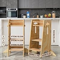 Vista 8 de COSYLAND - Taburete de pie para niños ajustables en altura - Taburete de cocina para niños súper estable con panel protector - Taburete de cocina