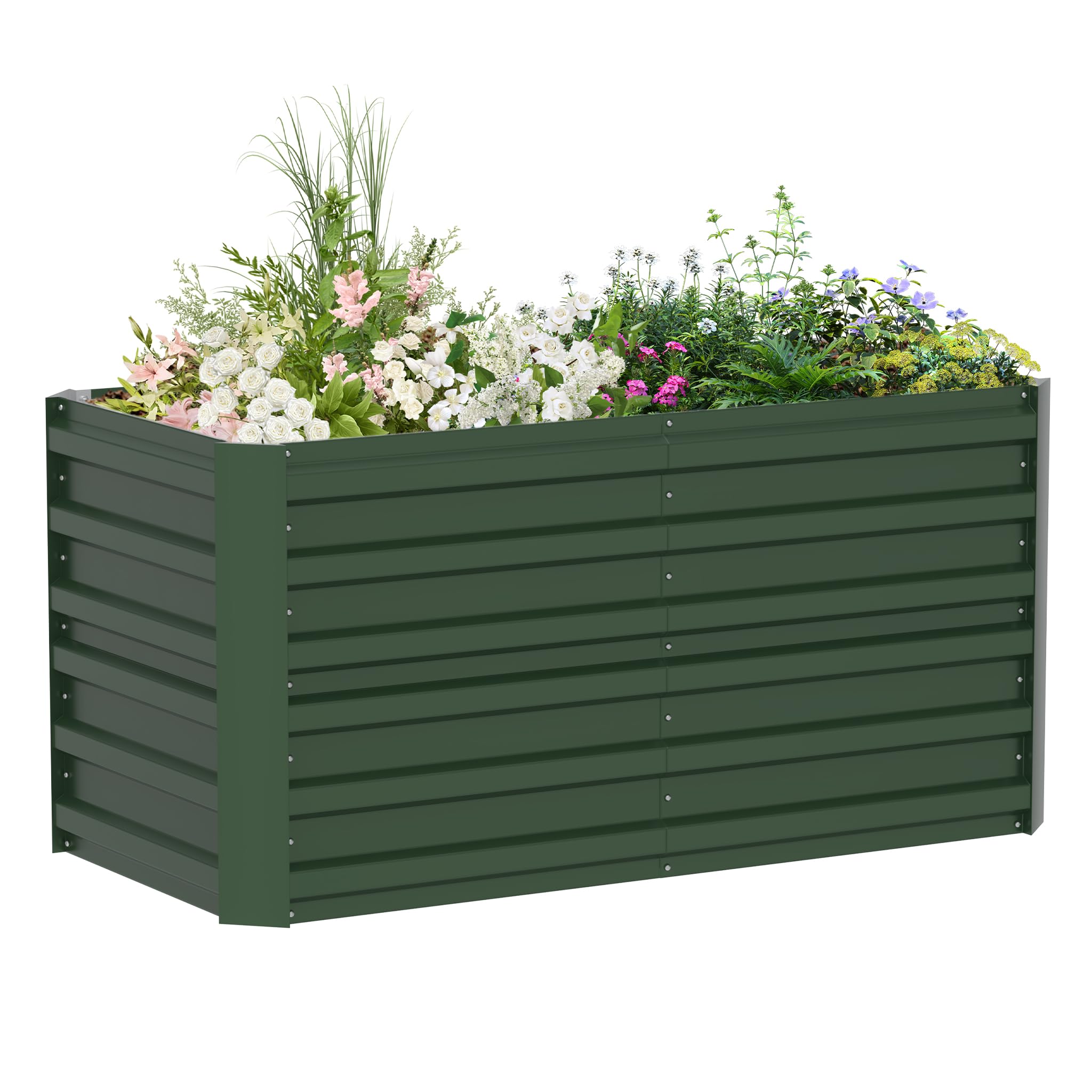 YEATHOR Raised Garden Bed, Galvanised Steel Rectangular Outdoor Planter Box for Growing Plants, Vegetables, Flowers and Herbs, Weatherproof, 240 × 120 × 58 cm, Green