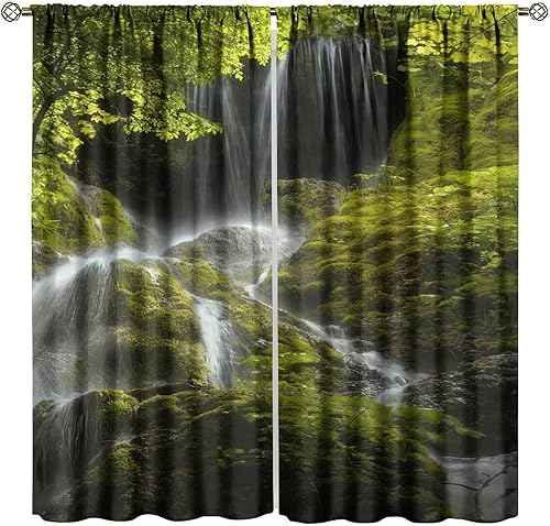 Miniatura 21 de Cortinas de cascada, patrón de paisaje con tema de naturaleza primaveral en bosque, cortinas térmicas opacas para dormitorio y sala de estar, juego