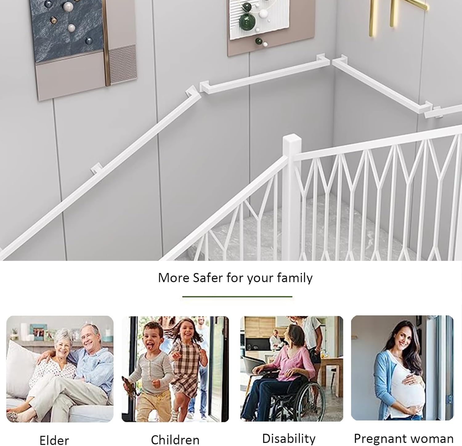 Handrail for Stairs, White Square Stair Railing Support Kit Wall Mount Staircase Bannister Hand Rails Non-Slip Grab Bar Indoor Outdoor Loft Steps (Size : 6 FT)