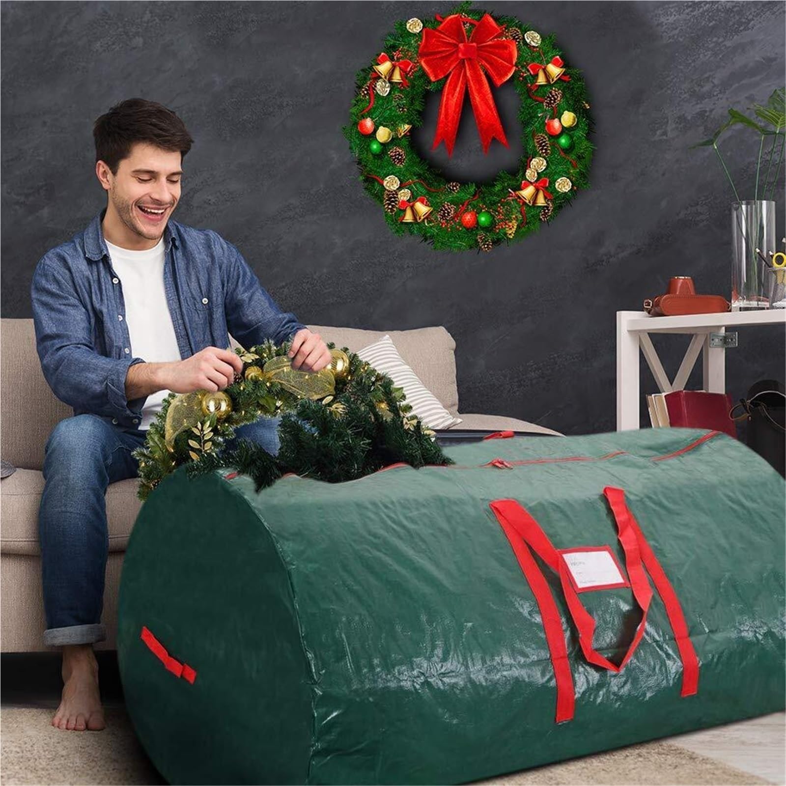Aufbewahrungstasche für künstlicher Tragbare Weihnachtsbaum-Aufbewahrungstasche. Weihnachts-Aufbewahrungstasche Mit Griffen Und Glattem Reißverschluss Weihnachtsbaum Tasche(White)