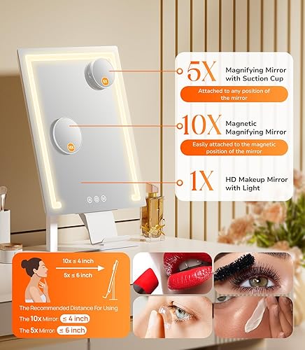 Miniatura 3 de Gospire Espejo de maquillaje iluminado, Hollywood 4000 mAh recargable con aumento 5X10X, iluminación regulable de 3 colores, control táctil, soporte