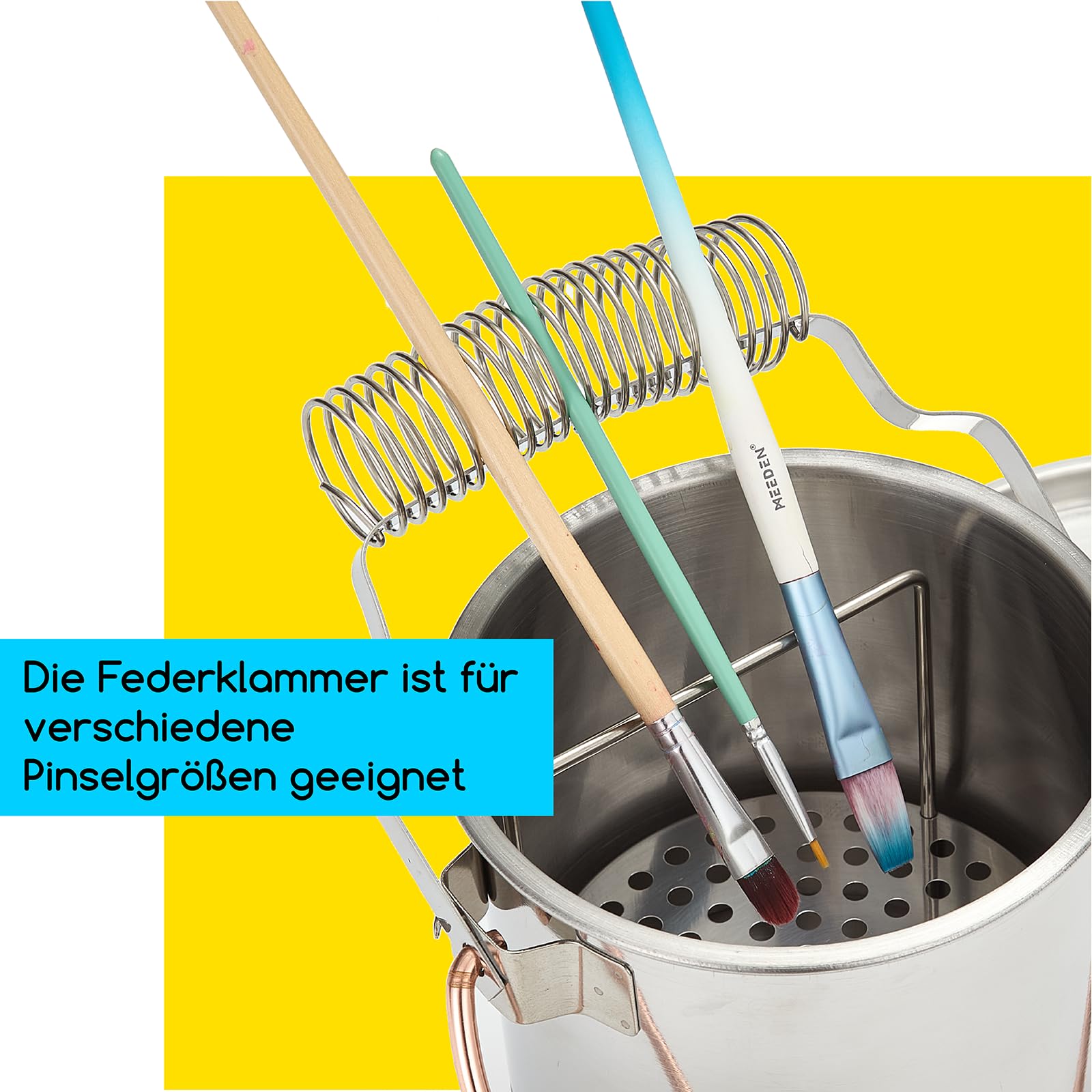 MEEDEN Tragbarer Pinselreiniger mit Deckel : Luftdichter Pinselwascher aus Edelstahl mit Besonders Großer Kapazität, Pinselhalter für Öl- und Acrylmalerei