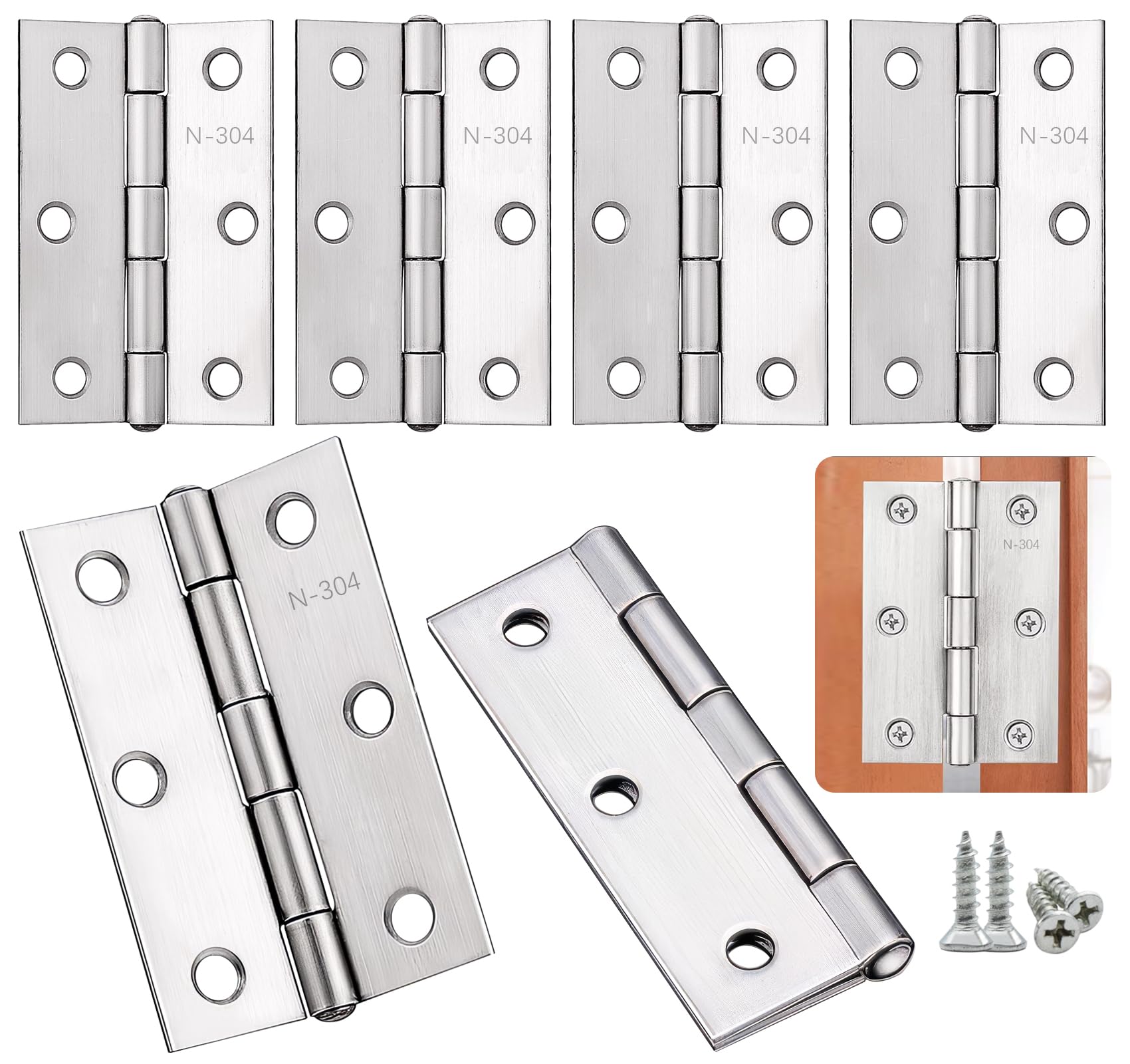 Anstore Cerniere pieghevoli, 75 x 50 x 1,2 mm, 8 pezzi, in acciaio inox, per porte, finestre, armadi, 270°, piccole cerniere per porte con 60 viti, 16 x 3,5 mm