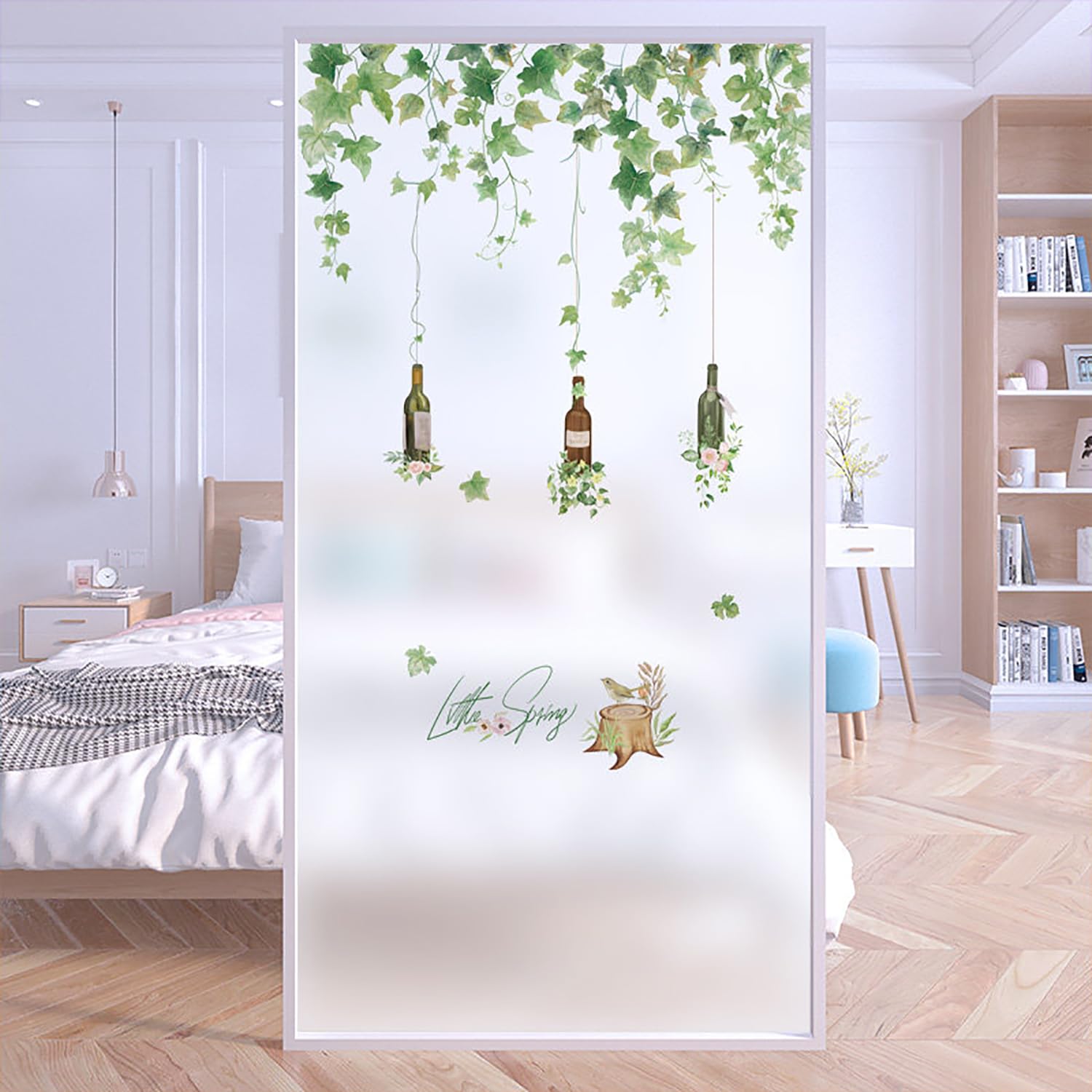 XQKXHZ Peel and Stick Window Film,Static Cling Stained Glass Decorative Window Film Opaque Privacy Non-Adhesive Reusable Frosted Glass Stickers for Bathroom,Kitchen,Office (Green Plants),G,90x200cm