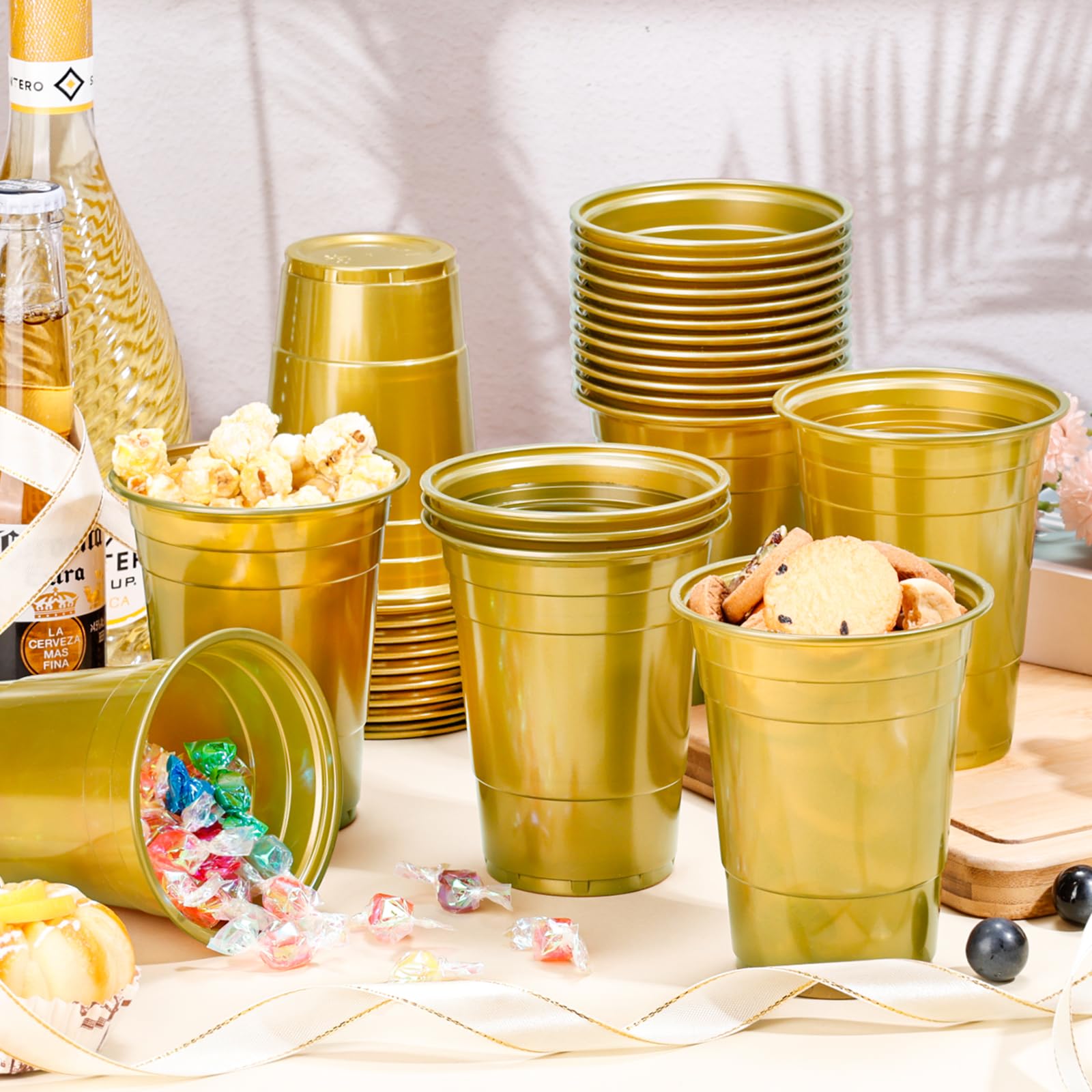 Amazon.com: Dualshine 100 Pack Gold Plastic Cups 16 oz,Disposable Cups for  Party,Heavy Duty Drinking Cups, Graduation Shot Cup for Wedding Birthday  Beer Taste Serving Snack Sample Tastings Barbecues Picnic : Sports &