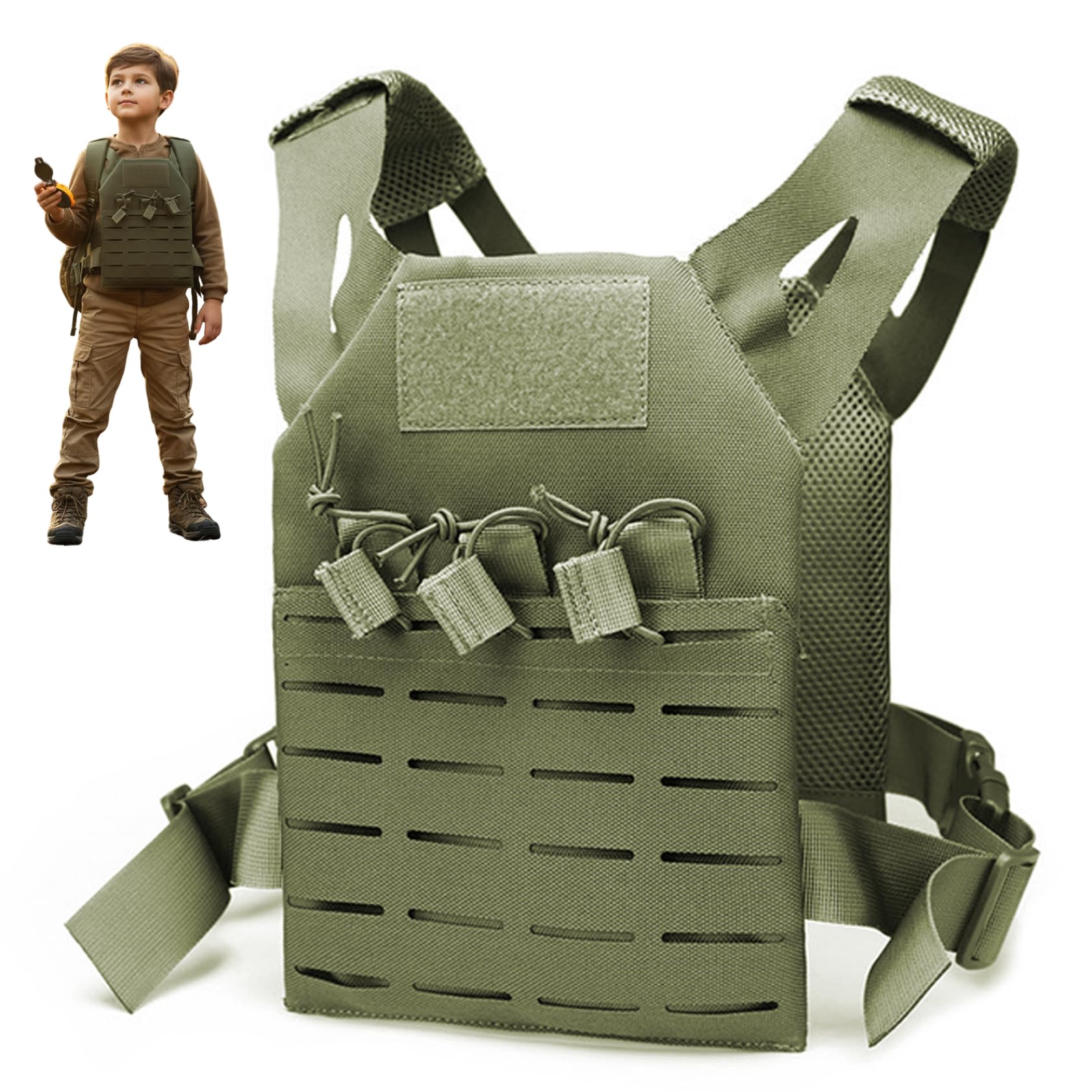 Chaleco Airsoft para niños, chaleco militar ligero, transpirable y ajustable para niños, entrenamiento de Paintball, caza al aire libre