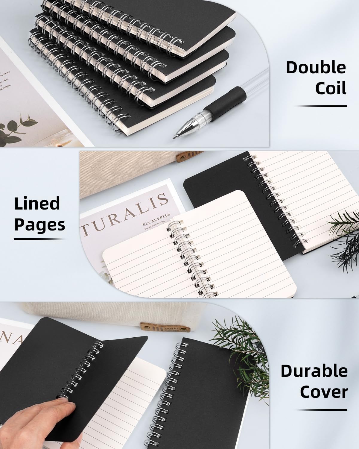 Dynta Cuadernos en espiral de 3 x 5 a granel, 60 paquetes de cuadernos de bolsillo pequeño, mini blocs de notas, cubierta de cartón negro para tomar notas, escribir, oficina, escuela, trabajo,