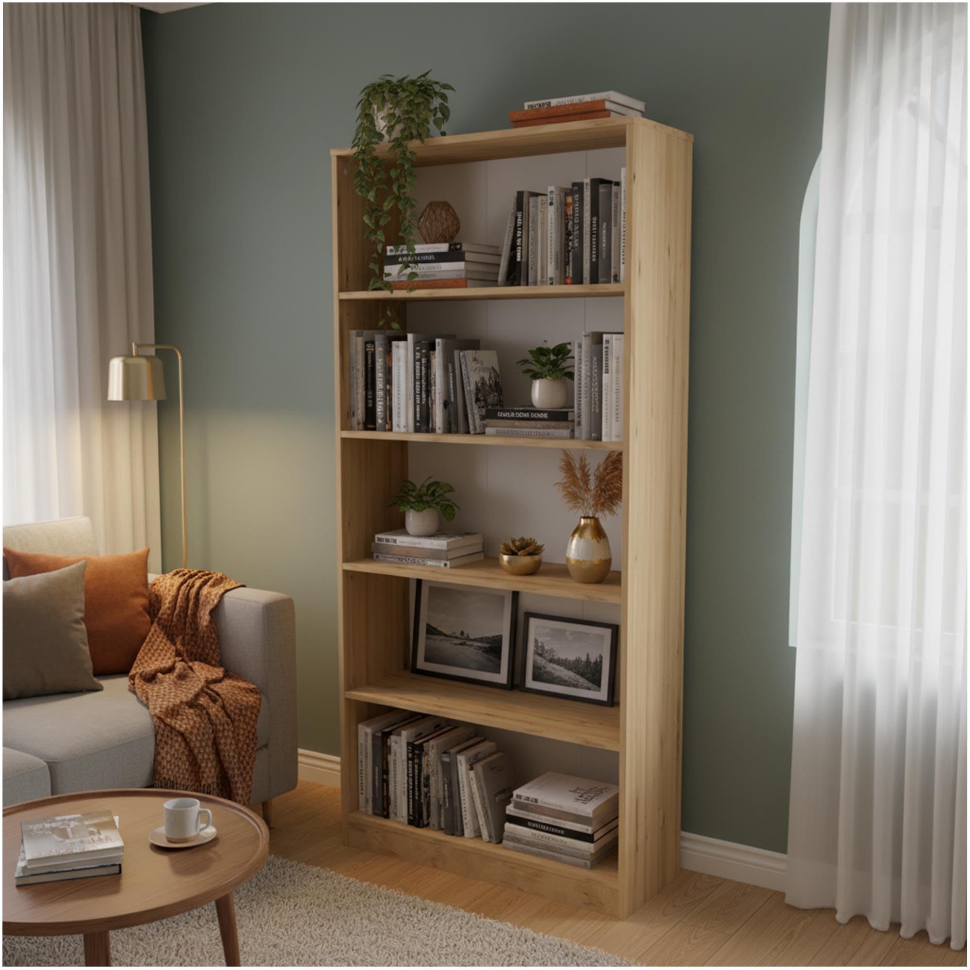CDF Bücherregal Regal Standregal Büroregal für Ordner - Büro Wohnzimmer Homeoffice Bücherschrank zur Aufbewahrung Dokumenten Dekoration Robuste Konstruktion - Eiche Artisan 80cm