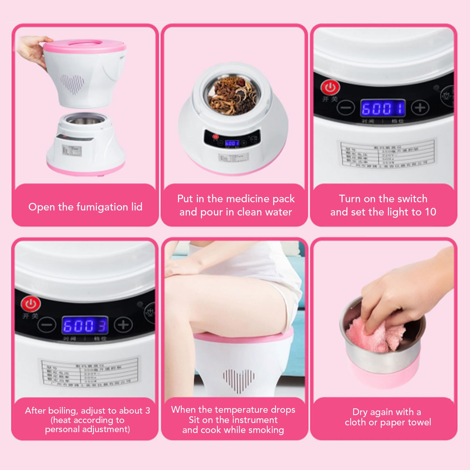 Shanrya Siège à Vapeur Vaginal 350ml, Siège à Vapeur électrique ABS en Acier Inoxydable, Ventre Chaud pour Dortoir (Prise UE 220V)