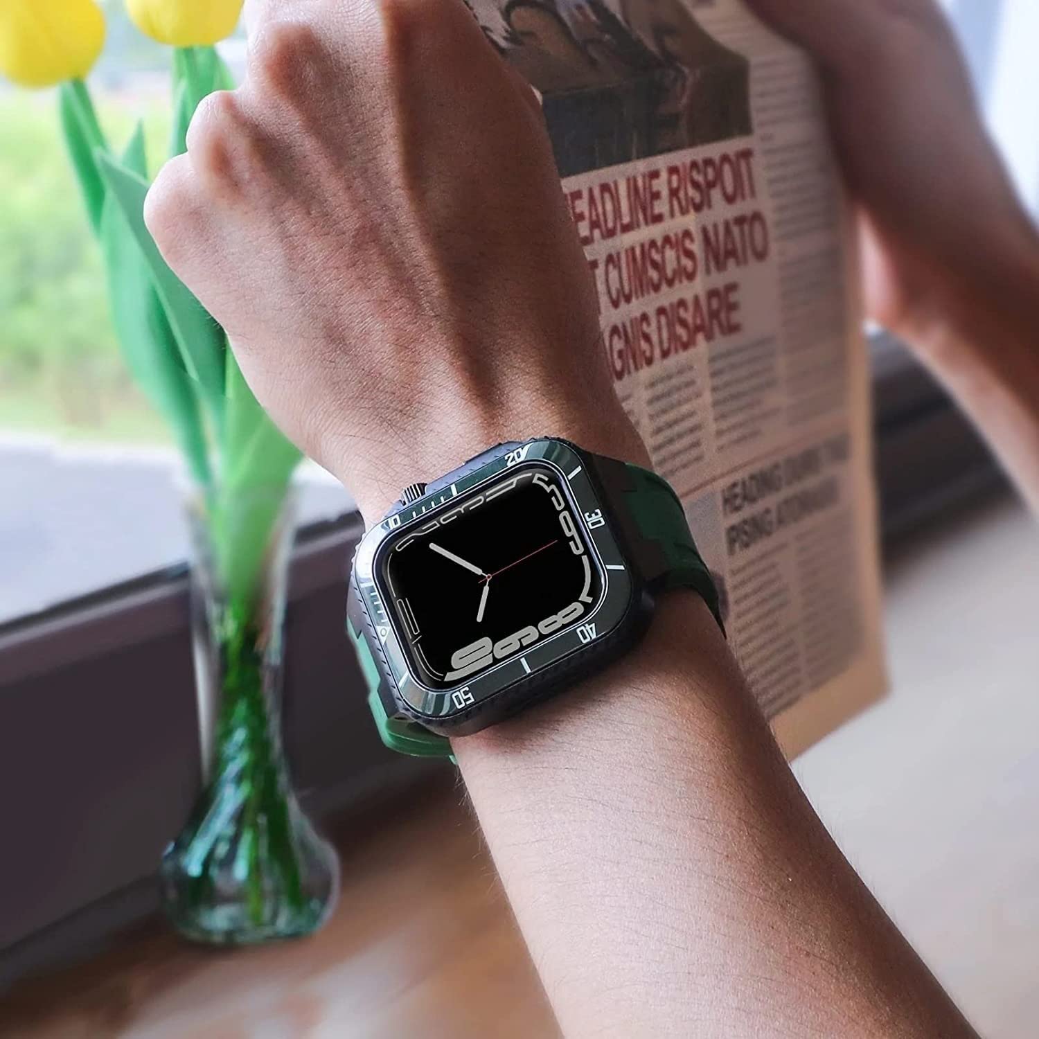 Ceramiczne etui do zegarka + zestaw do modyfikacji paska zegarka, do Apple Watch 8 7 45 mm, metalowa ramka ze stali nierdzewnej, silikonowy pasek do zegarka, zestaw doposażenia, do IWatch serii