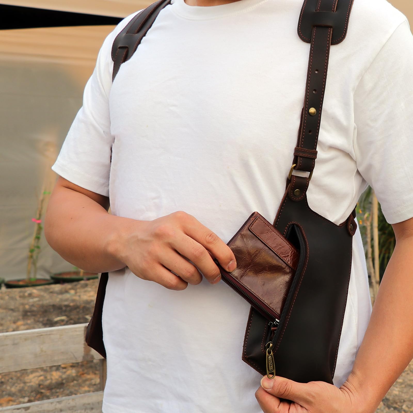 TOURBON - Sac à bandoulière antivol sous le bras pour hommes, sac en cuir avec sangle réglable, poche discrète