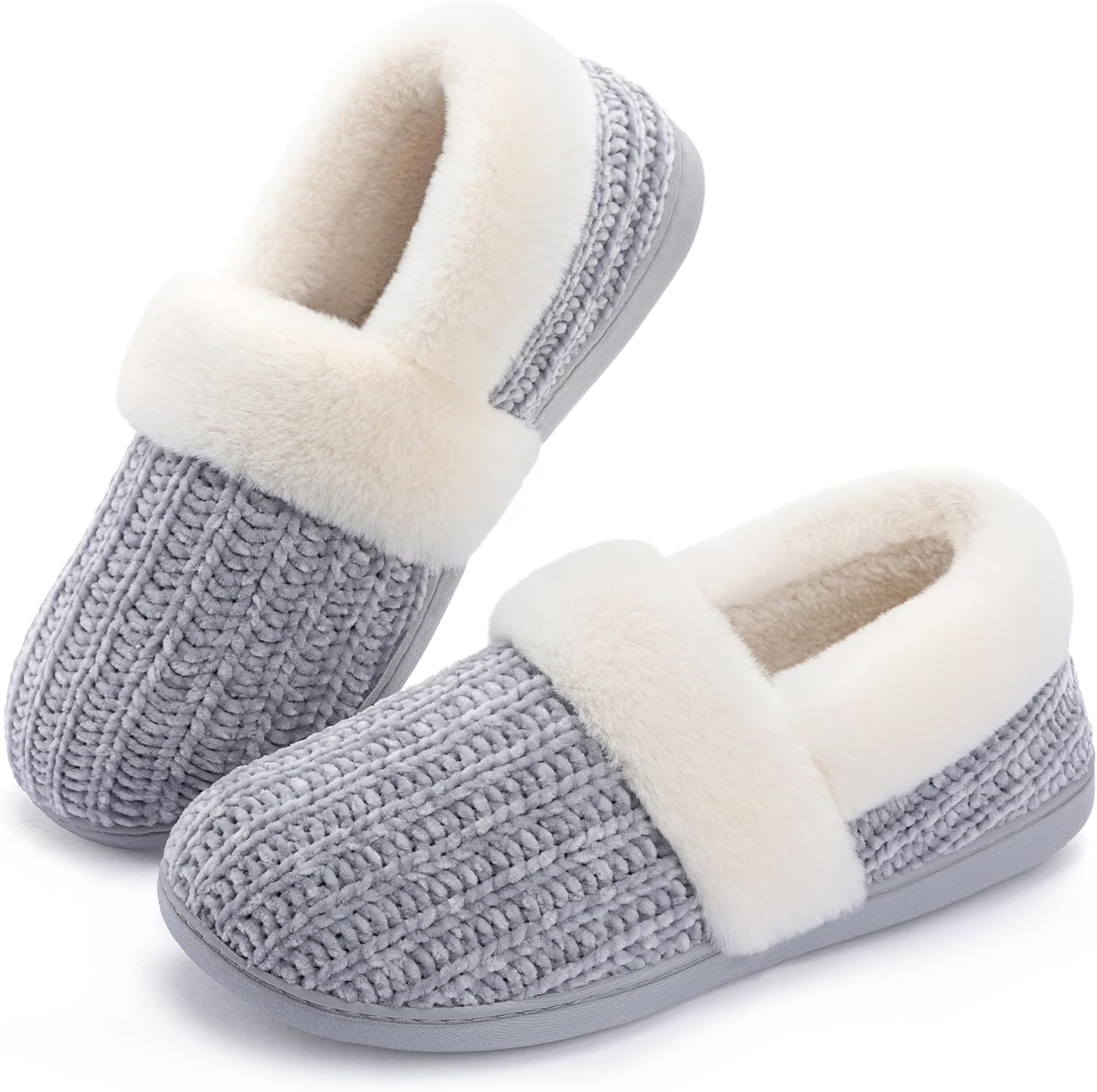 RockDove Women's Cozyweave Chenille Slipper with Faux Fur Collar Sherpa Fleece Lining Soft Cushioned Footbed and Non Slip Rubber Sole