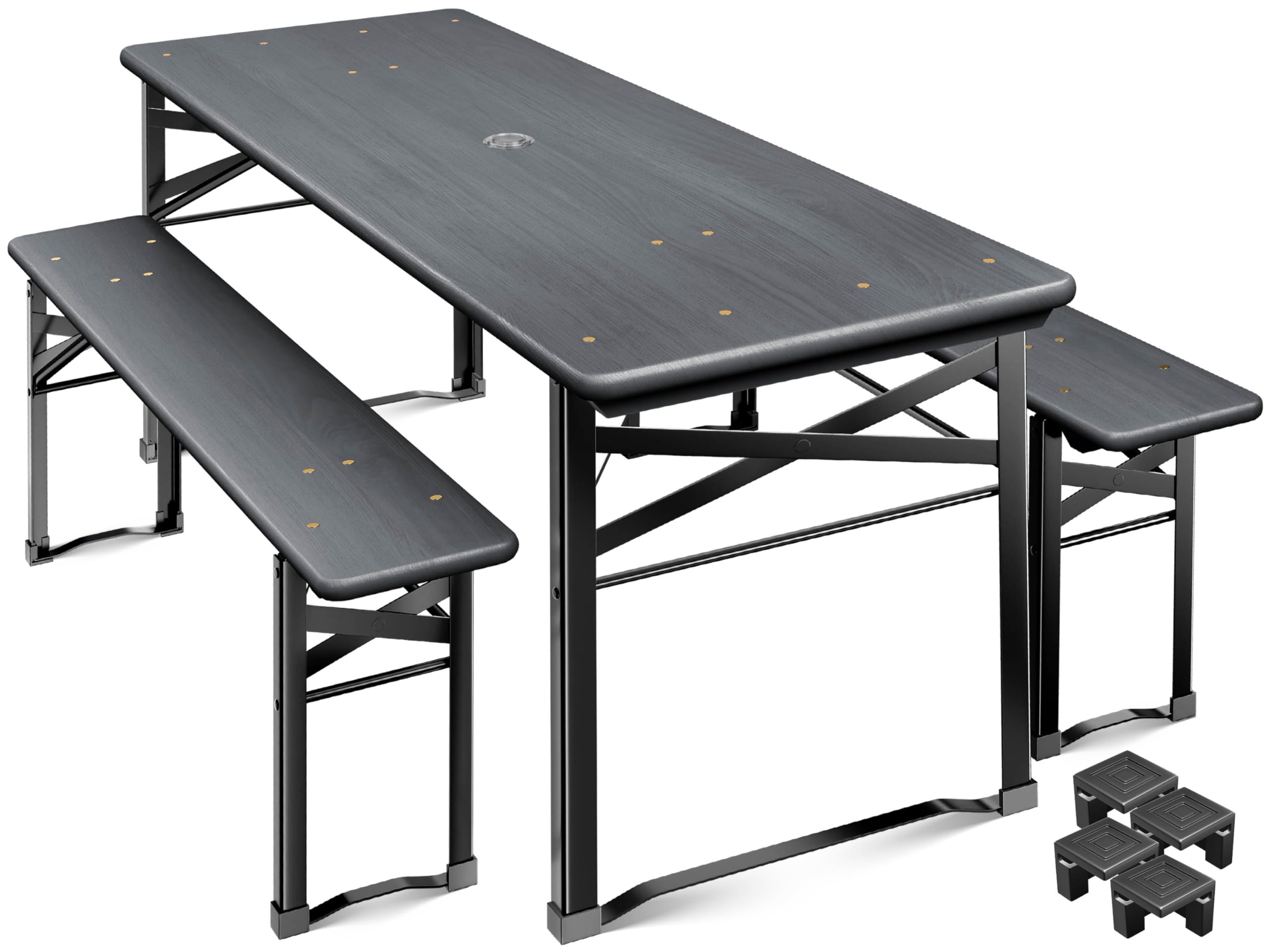 KESSER® Set di 3 mobili da giardino, pieghevole, 170 x 46 x 75 cm, 2 panche birra, 1 tavolo da birra, set in legno, 12 protezioni