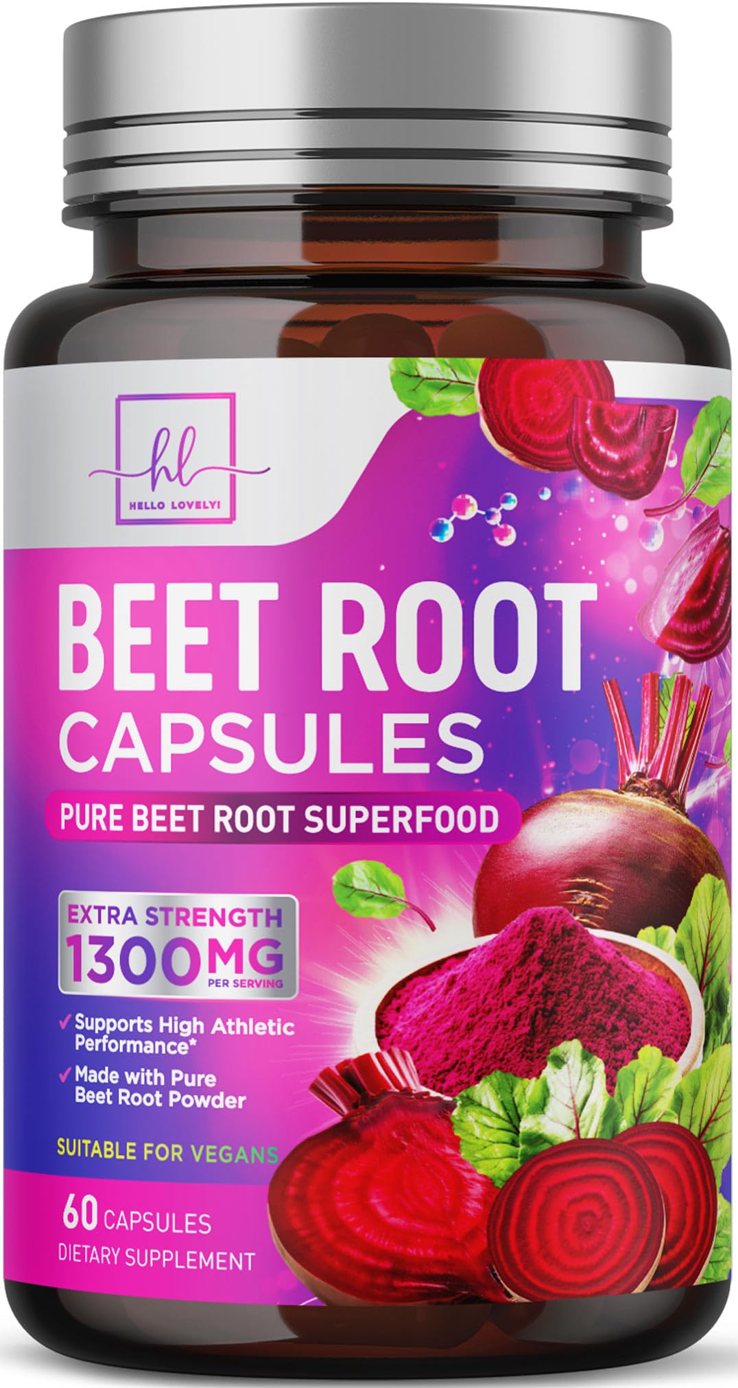 Organic Beet Root Capsules 1300mg Per Serving - Extra Strength Beetroot Supplement, Supports Athletic Performance, Vitality & Immune System, Best Beet Root Powder, Non-GMO, Bottled USA - 60 Capsules 60 Count (Pack of 1)