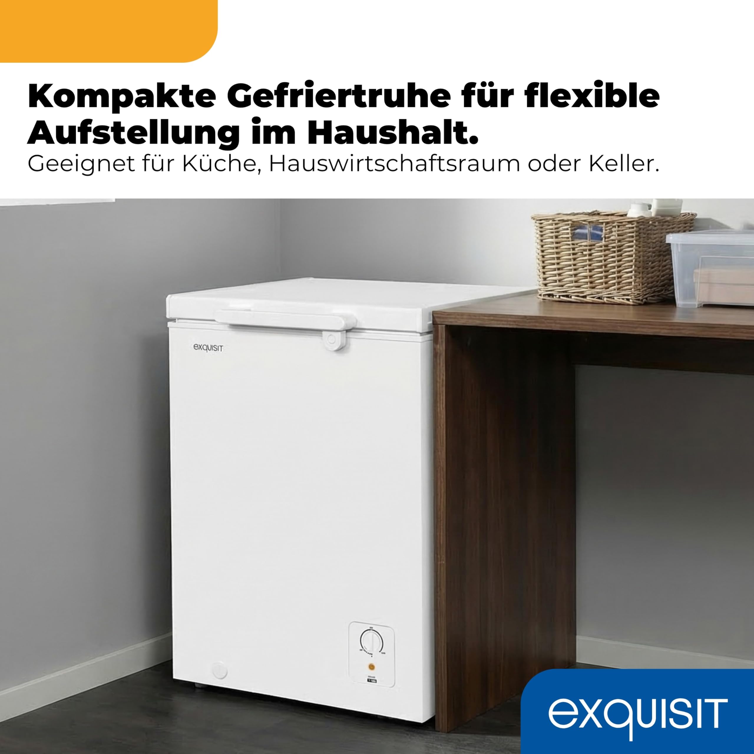 Exquisit GT5100-010E Gefriertruhe 95 l Weiss 4 Sterne Tiefkühltruhe mit Einhängekorb 40 dB Energieeffizienzklasse E