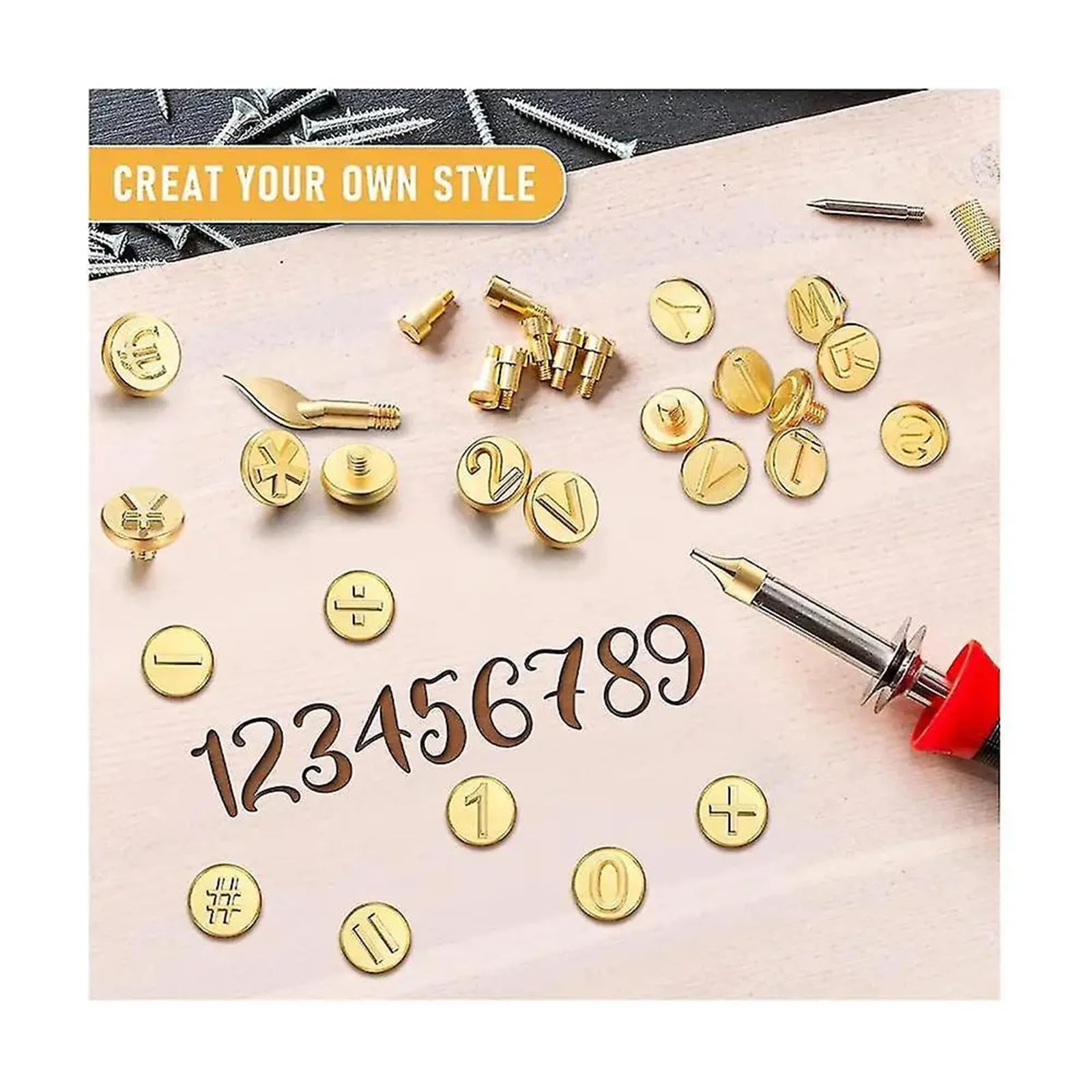 Molde De Cobre De 26 Letras, Juego De Tallado/Quema De Madera DIY, Juego De Quema De Madera/Cuero DIY, Herramientas De Bricolaje para Soldar Letras (Soldering Iron +26 Letters)