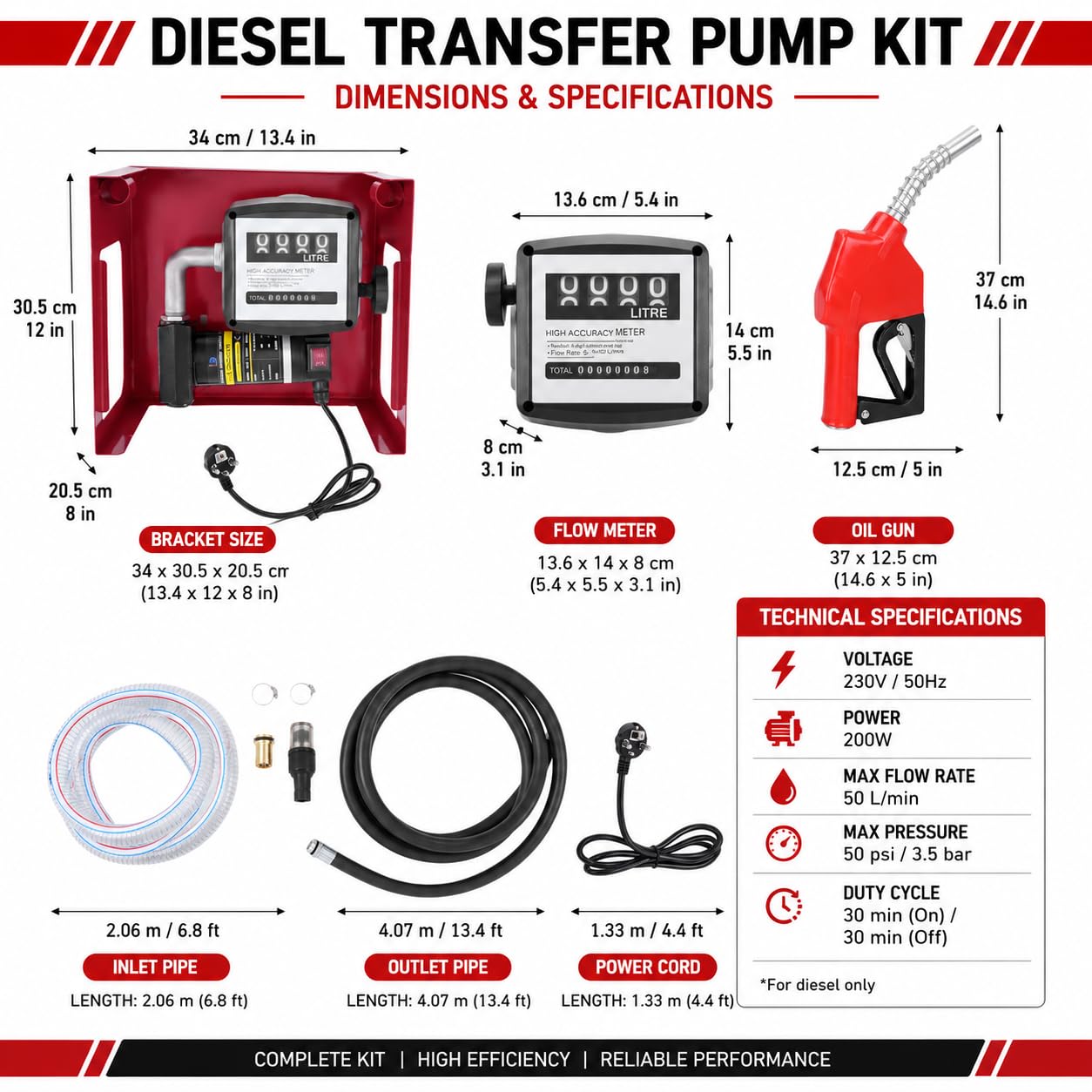 Dieselpumpe, 230V, Heizölpumpe Premium Kraftstoffpumpe, selbstansaugende Ölpumpe, mobile Tankstellen, mit Schläuchen und Zapfpistole, Griff Hof Tankstelle Tankanlage Diesel Heizöl Pumpe