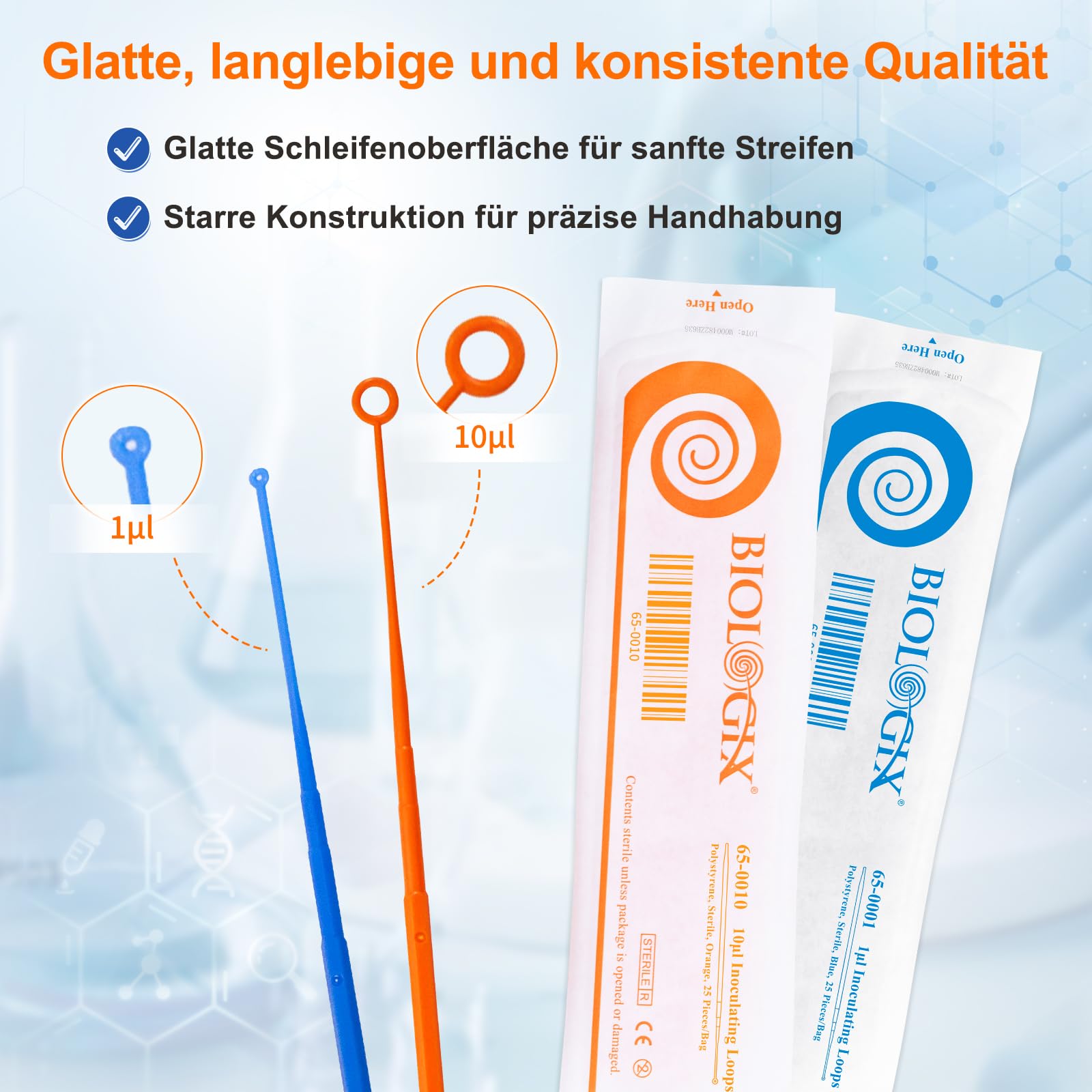 Lot de 25 10μl boucles d'inoculation, boucle d'inoculation bactérienne en polystyrène, boucle d'inoculation stérile, anneaux d'inoculation pour la microbiologie de laboratoire
