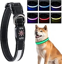 Collier Lumineux Chien Rechargeable, Beihre D'éclairage LED Collier Chien Etanche et Réglable 3 Modes,Collier Chien Fluorescent avec 7 Couleurs Taille Réglable pour Petits Moyens Gros Chien