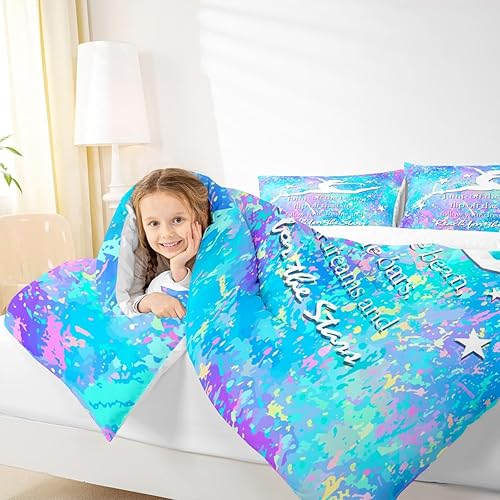 Miniatura 3 de Juego de edredón para niños amantes de la danza de gimnasia, tamaño Queen, juego de ropa de cama de ensueño con teñido anudado de cielo estrellado,