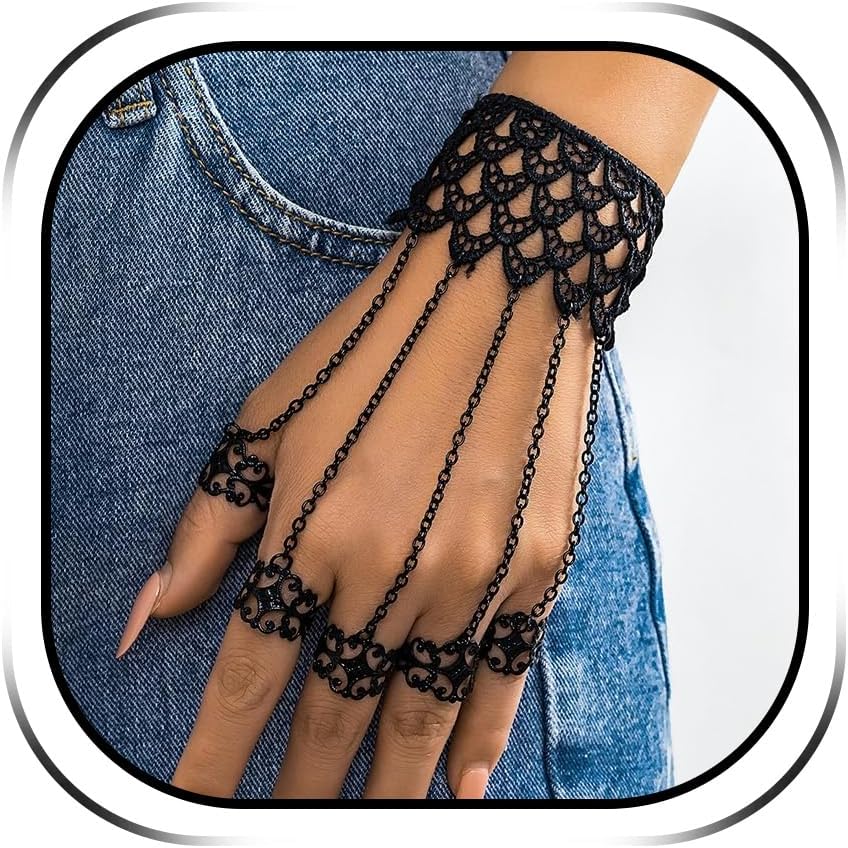 YANCHUN Goth Bracelets Finger Nails Tip Claw Rings for Women Jewelry Black Punk Bracelets Goth Halloween Cosplay Egyptian Costume Women Jewelry Accessories