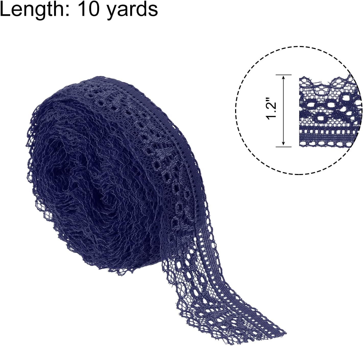 MECCANIXITY Lace Trim, 10 Yards 1-1/2 Inch Vintage Lace Ribbons for DIY Sewing Craft Gift Package Decoration Wedding Headbands Navy Blue