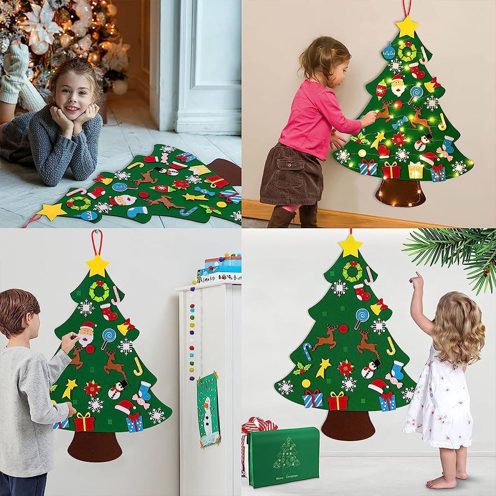 ZBVUIYL 3Sets Felt Christmas Tree for Toddlers with Lights,Interactive DIY Montessori Felt Wall Christmas Tree for Kids Wall