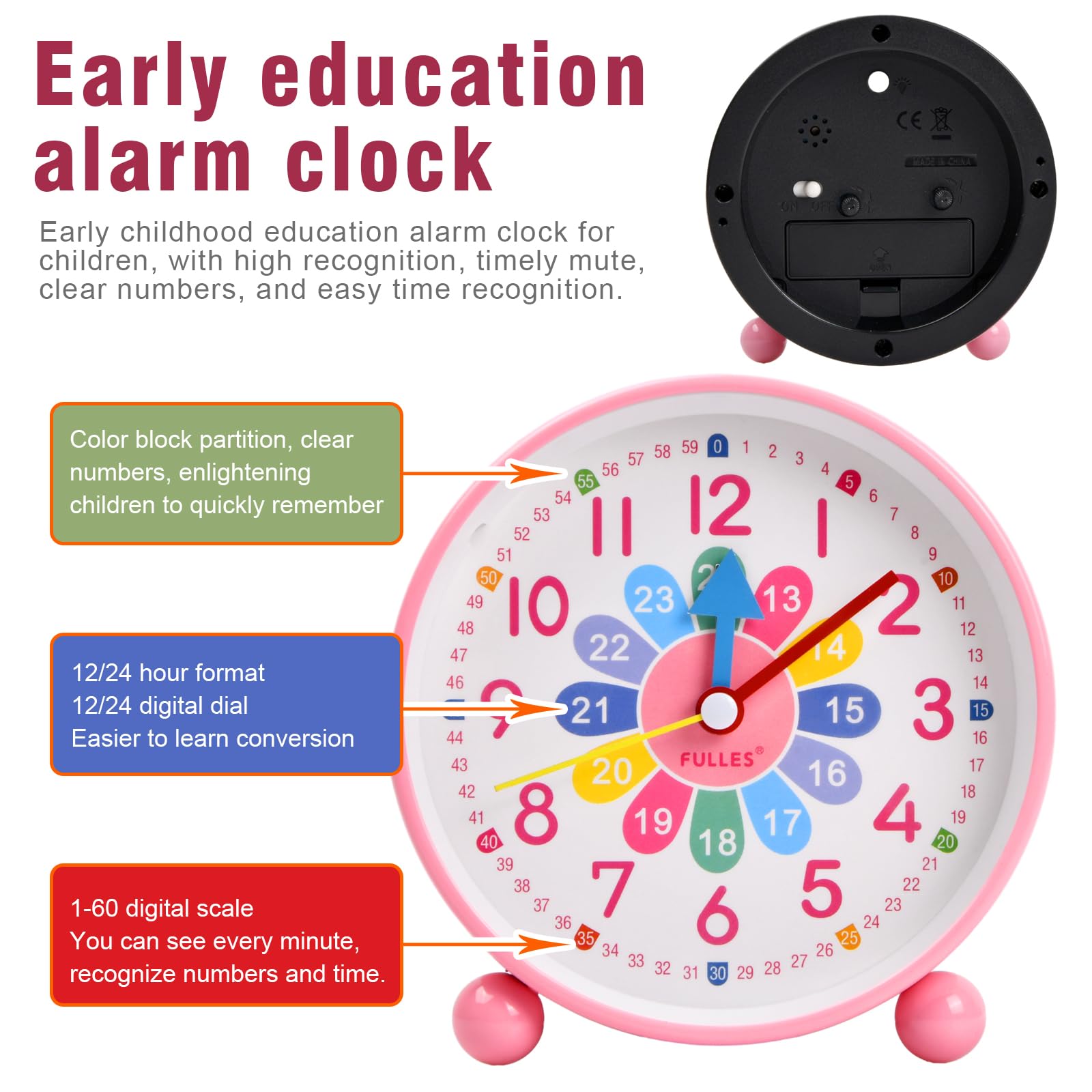 Jinlaili Sveglia Bambini Ragazzi Ragazze, Sveglia da Comodino, Analogica Bambini Sveglia Silenziosa Senza Ticchettio, Sveglia con luce notturna, Snooze, Sveglia digitale per bambini (Blu)