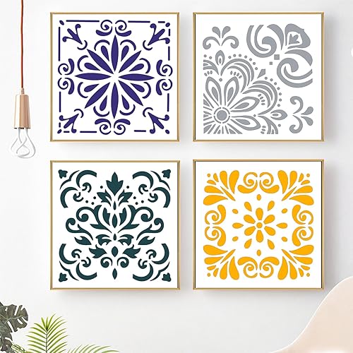 Miniatura 7 de 4 plantillas de mandala de patrón grande, plantillas reutilizables de pintura de puntos de mandala, plantillas de pintura en aerosol floral,