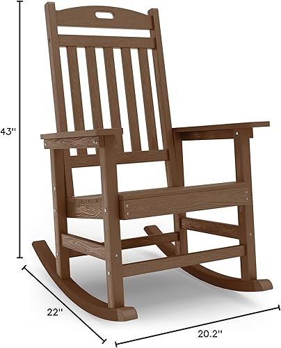 Miniatura 2 de YEFU Mecedora para exteriores, silla mecedora de madera de polietileno con respaldo alto, mecedora de polietileno con aspecto de madera real,