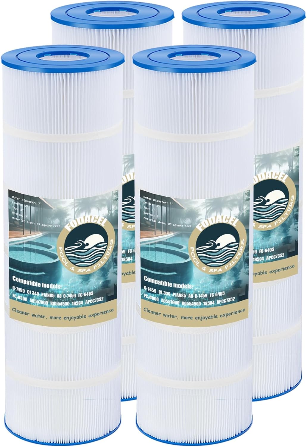 C-7459 Pool Filter, Swimming Pool Filter, Compatible with Jandy CL340 CV340 Unicel C-7459 Filbur FC-0800 A0557900, Pool Spa Filter Cartridge Fit for PJAN85 Aladdin 18504, 85 Sq.Ft. (Pack of 4)