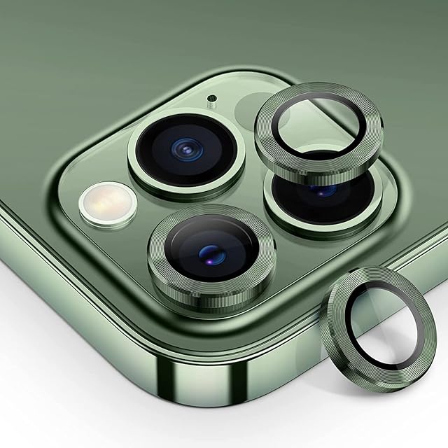 WLOOO iPhone 13 Pro/iPhone 13 Pro Max Camera Lens Protector, 9H Tempered Glass Screen Protector Camera Cover Metal Individual Ring Bulletproof Scratchproof Protective Lens Protectors (Alpine green)