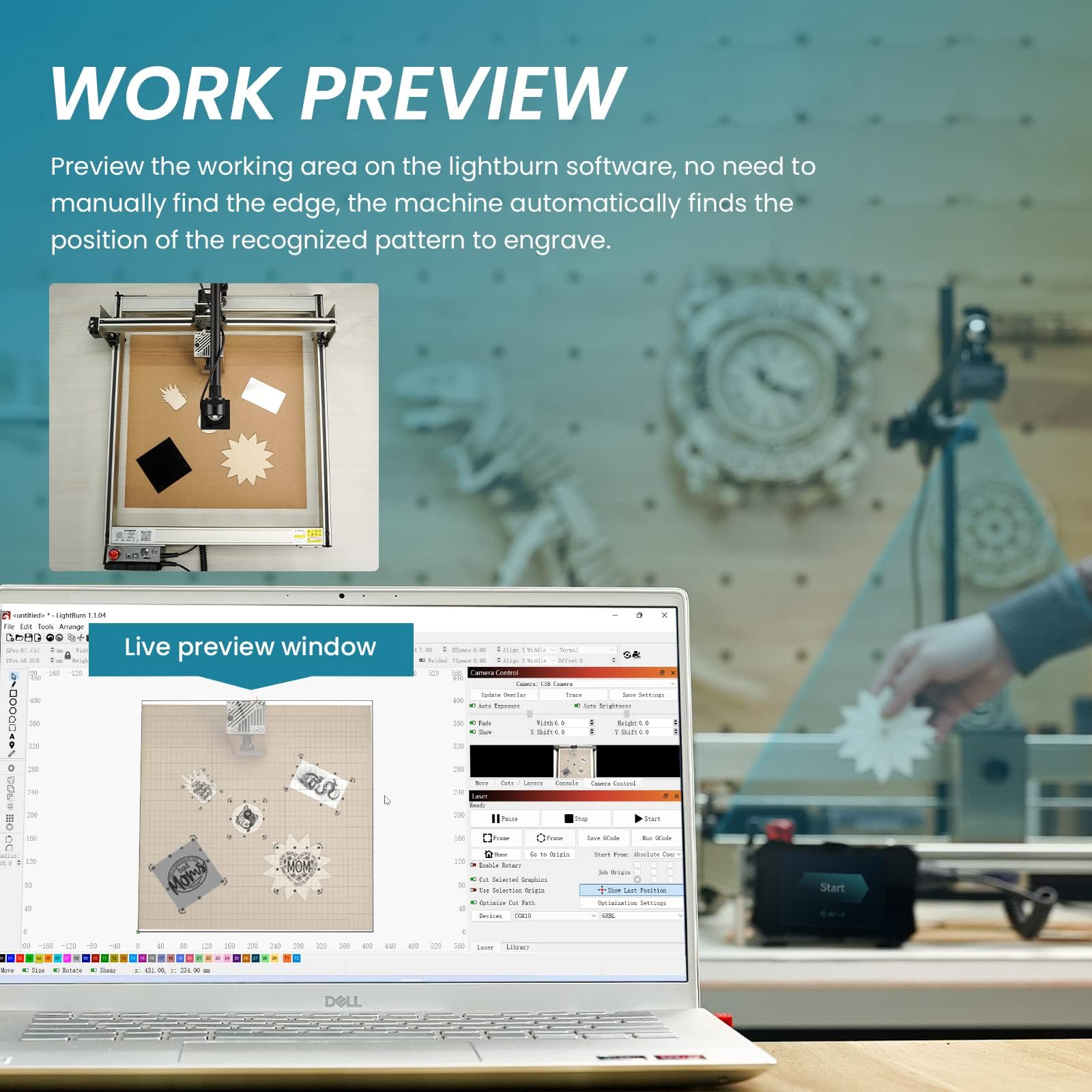 ATOMSTACK Telecamera AC1 per incisore laser, 5 MP Pixel LightBurn, posizionamento preciso, incisione multitasking e anteprima, adatta per macchina per incisione laser di tutte le marche