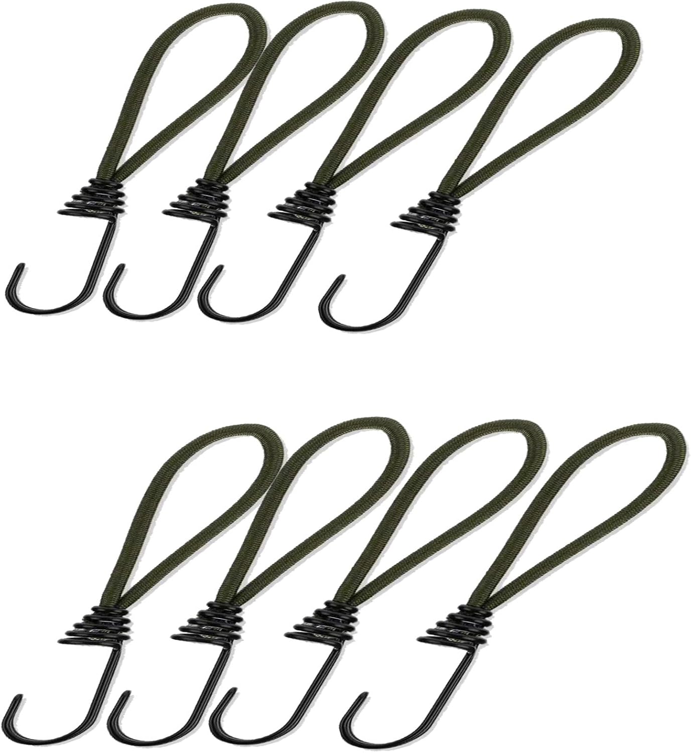 8PCS Bungee Cords with Hooks, Mini Bungee Cords, Rubber Short Bungee Straps,for Camping Trucks Car Awning Cover Canopies Pool (Blackish Green)