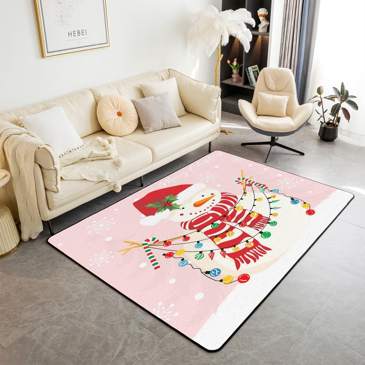 Erosebridal Girls Snowman Carpet for Kids Boys Girls,Colored Light Printed Indoor Floor Mat 3X5,Christmas Candy Cane Area Rug,Snowflake Xmas Decorative Rug Bedroom Decor