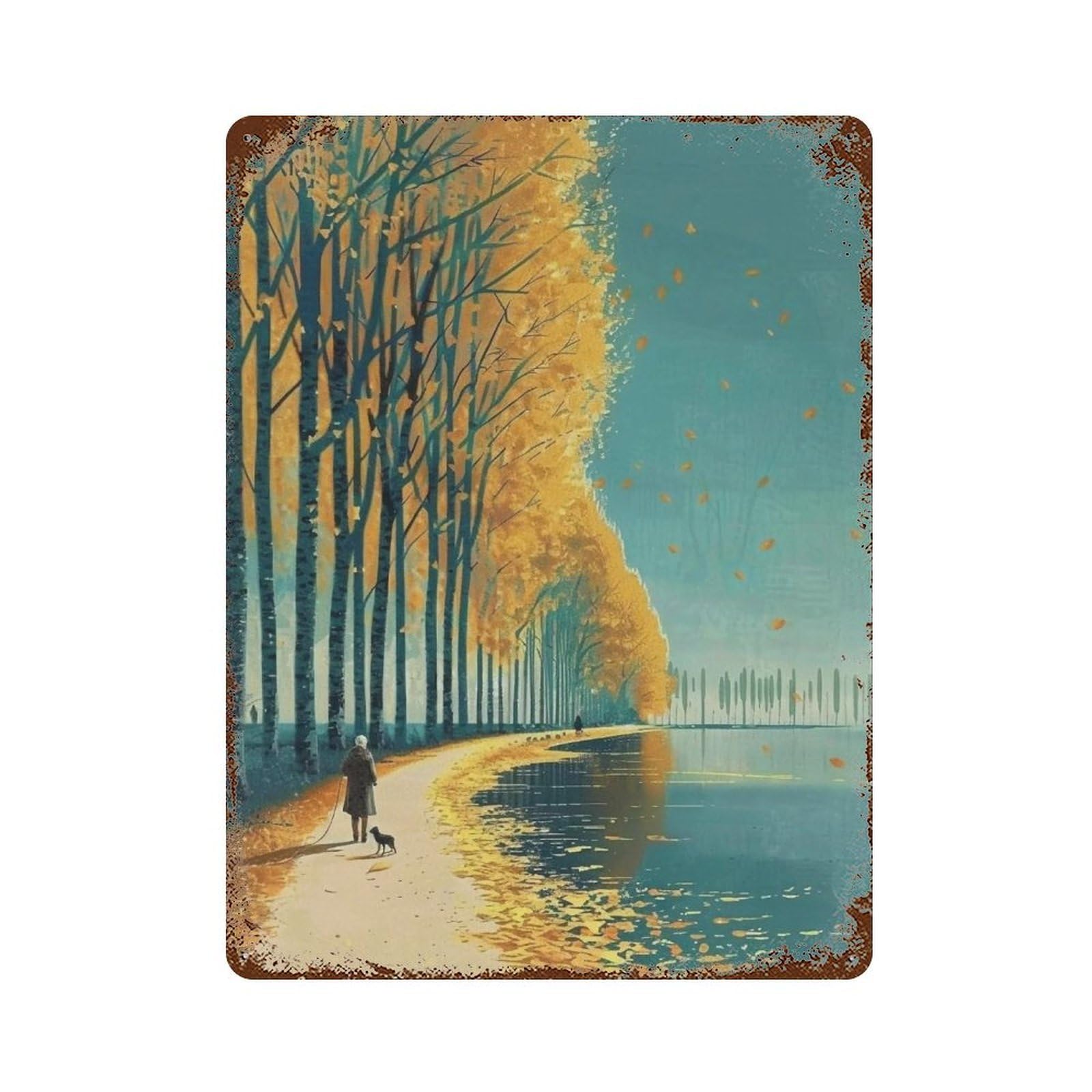 WUJHGRSG Minimal Flat Rural Poplar Path 02 Wall Art Retro Iron Vintage Metal Tin Sign Poster Modern Decor for Home Cofffee Club Bar Shop Style 40x30cm