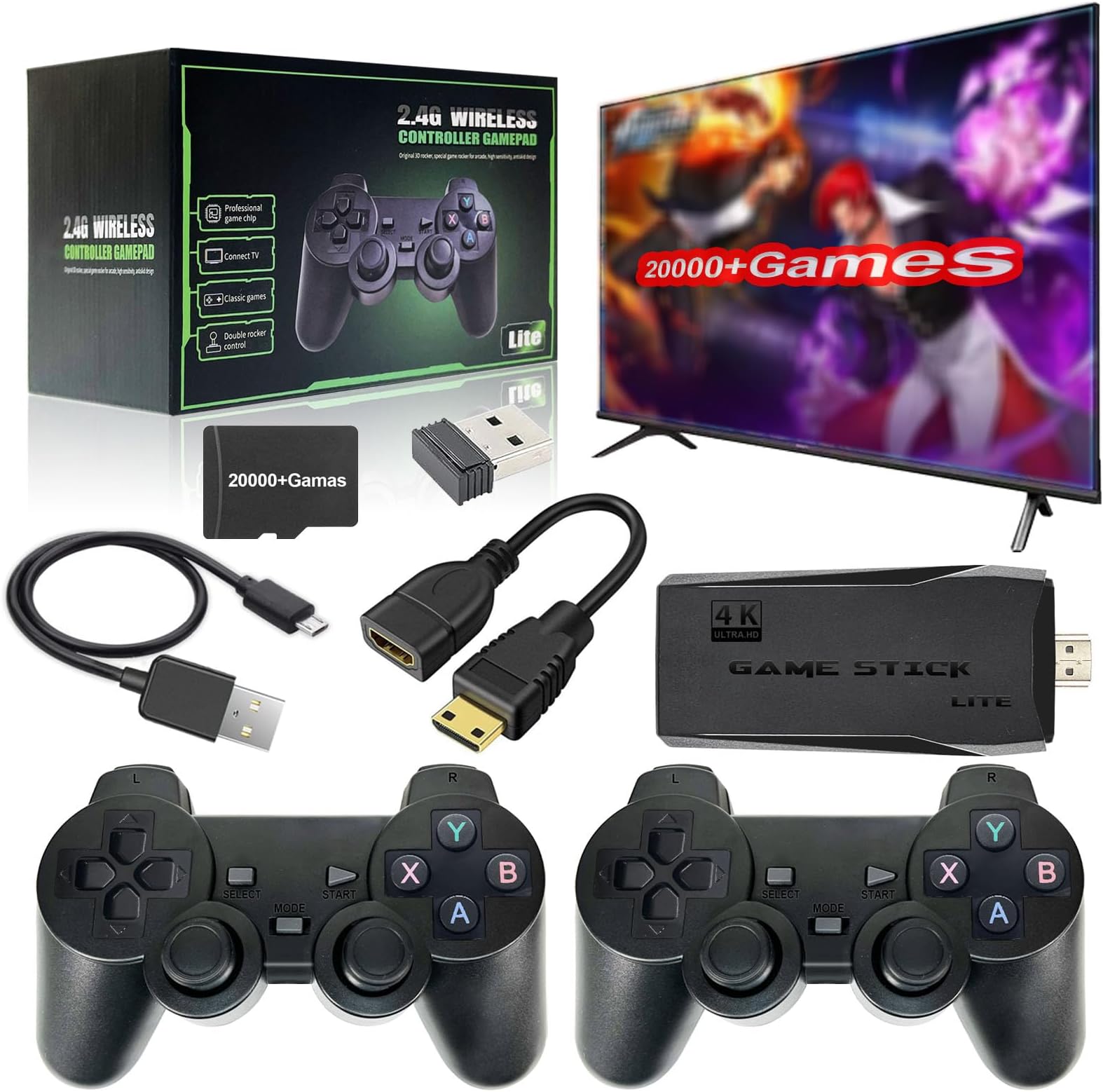 Retro Game Stick with Built-in 9 Emulators, Retro Gaming Console with 20,000+ Games, HDMI Output and 2.4GHz Wireless Controller for TV Plug and Play - Revisit Classic Games