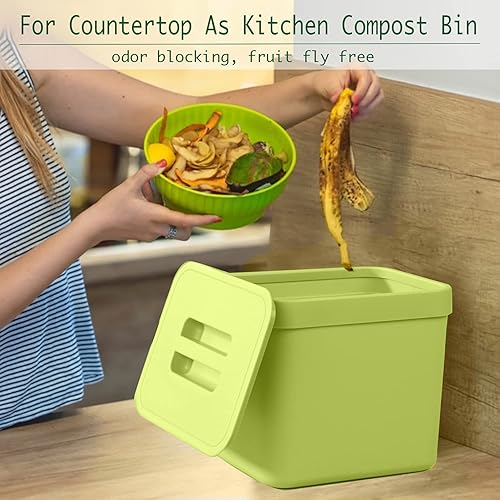 Miniatura 3 de LALASTAR Cubo de basura colgante de 1.8 galones, verde, plástico, contenedor de compostaje sellado para cocina interior, pequeño bote de basura