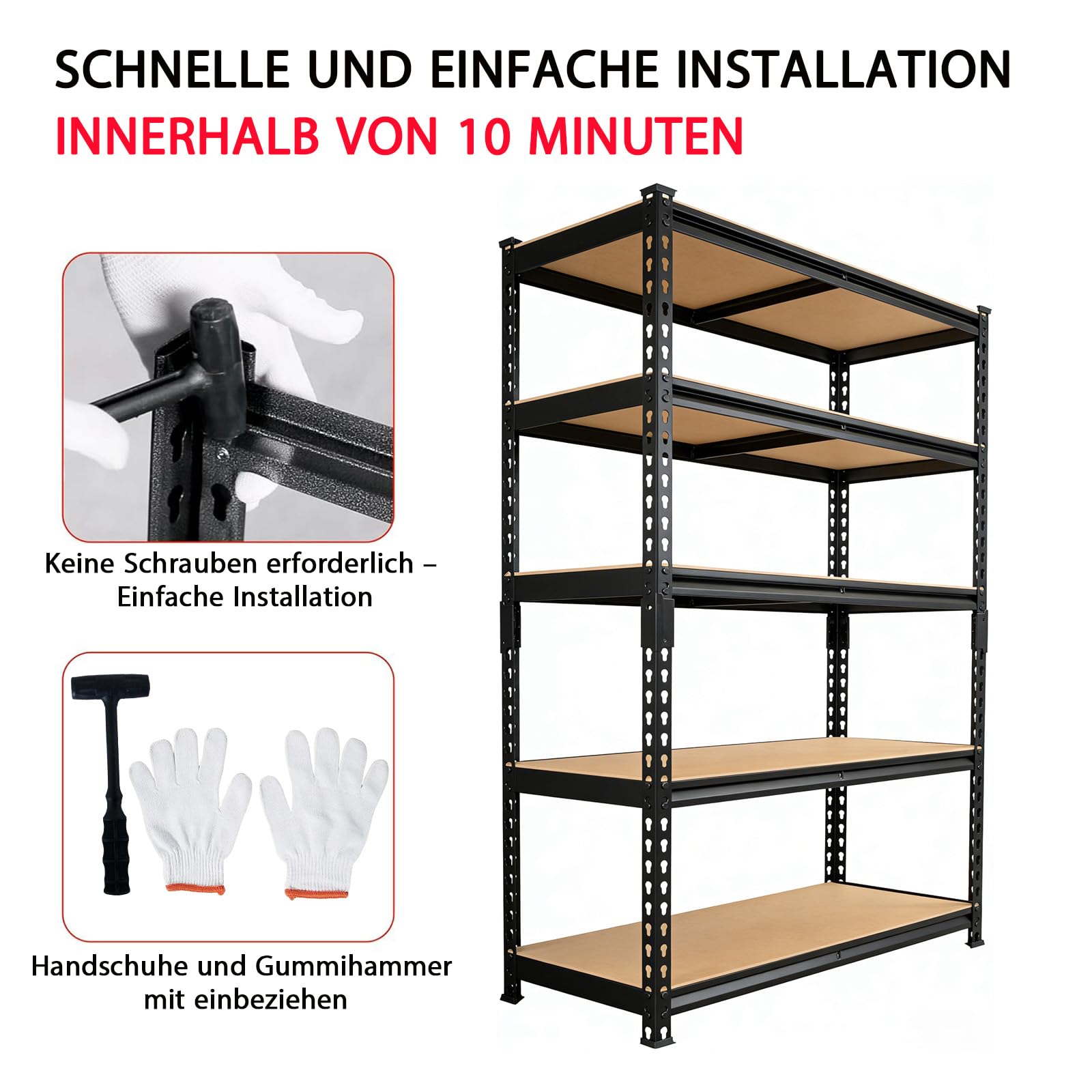 Schwerlastregale, 5 Etagen, verstellbare Lagerregale, Boltless Garagenregal, Lager, Hauswirtschaftsraum, Tragfähigkeit 1000 kg, 40 x 90 x 183 cm, Schwarz