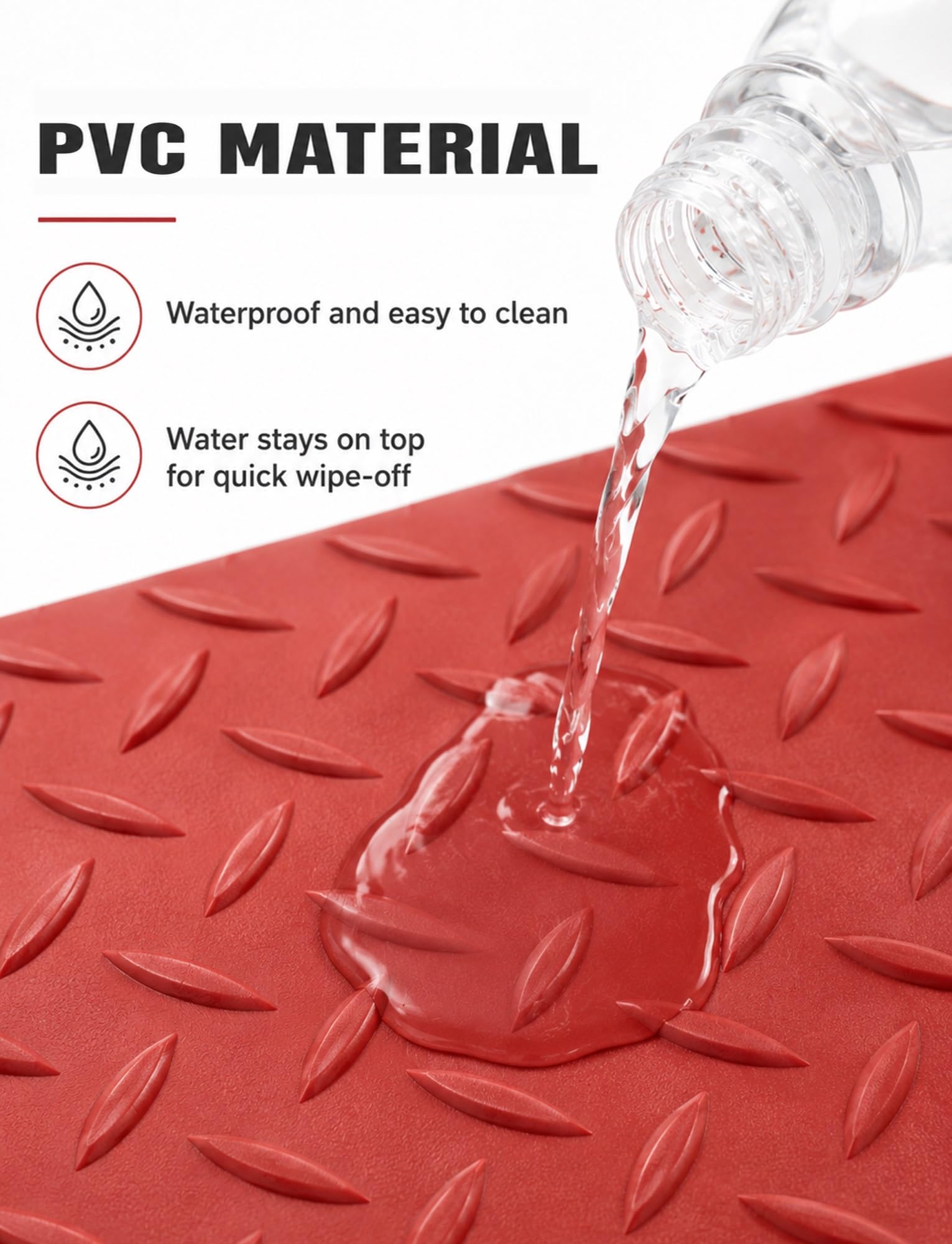 Rouleau de tapis de cuisine pro en PVC, étanche et antidérapant 1,2 mm | Sol souple découpable à relief pour restaurant, garage, atelier, couloir et espace utile(Red,120x700 cm)